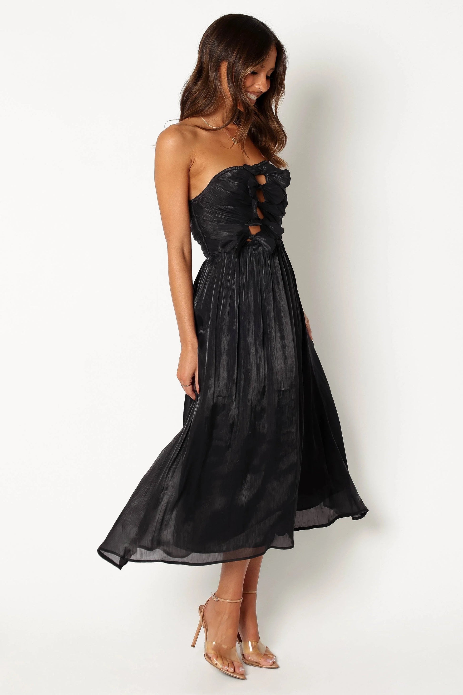 Bow-Front Strapless Midi Dress