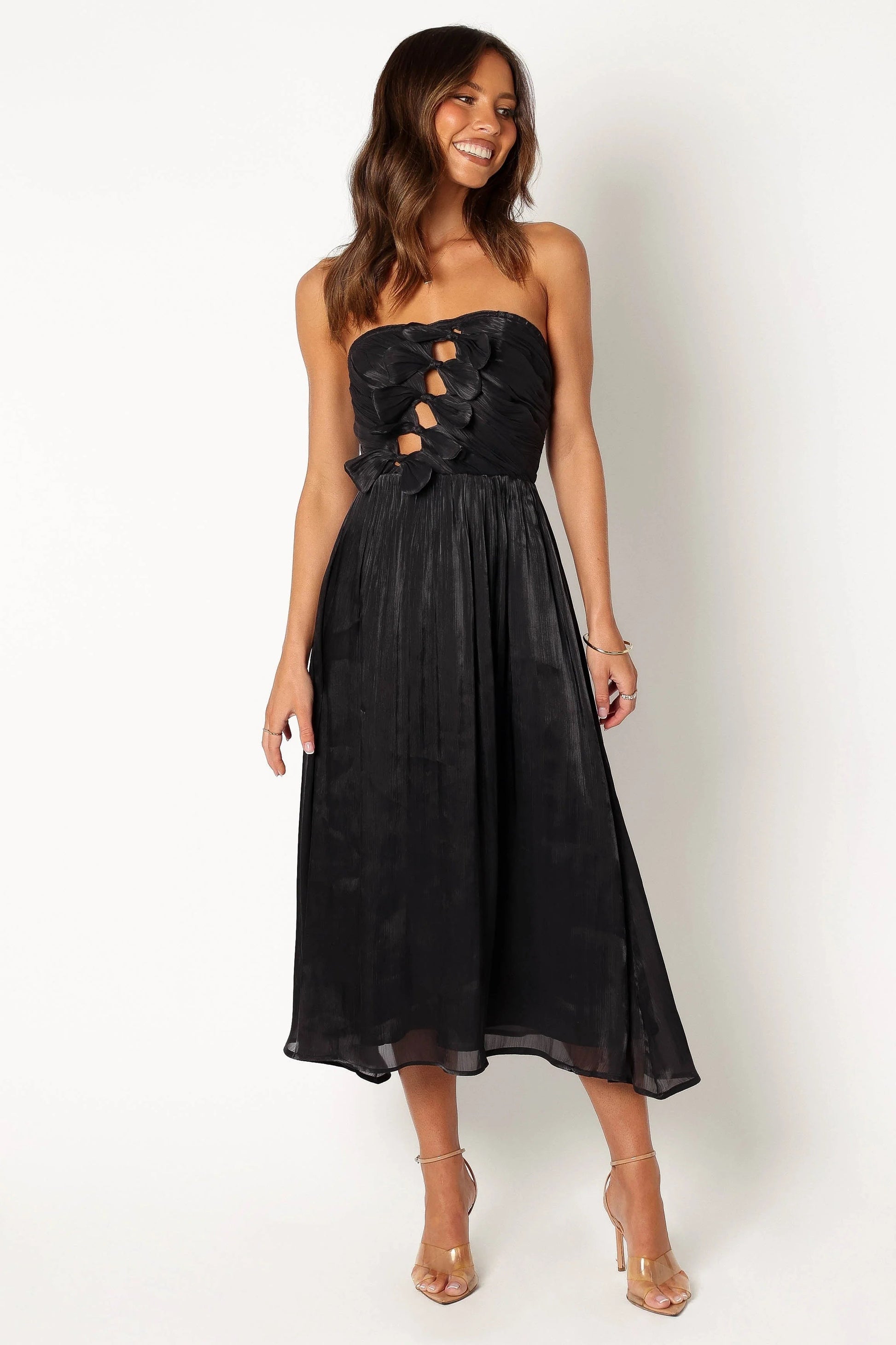 Bow-Front Strapless Midi Dress