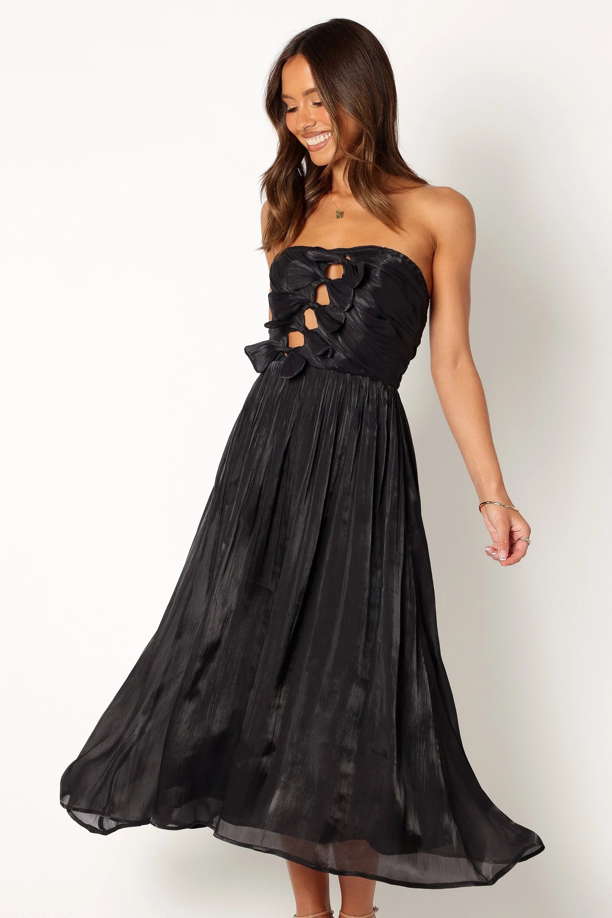 Bow-Front Strapless Midi Dress