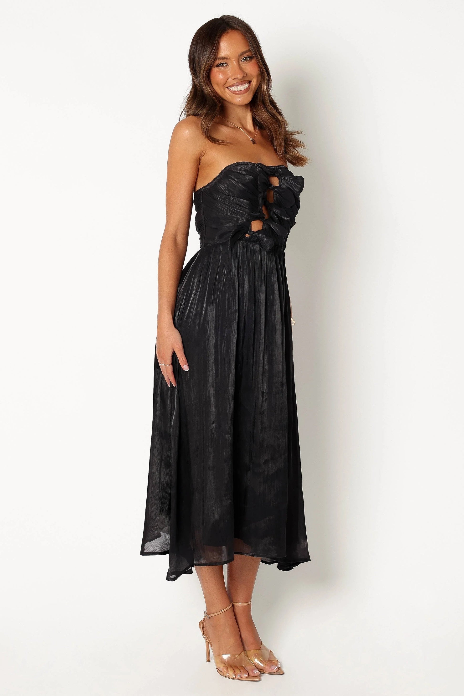 Bow-Front Strapless Midi Dress