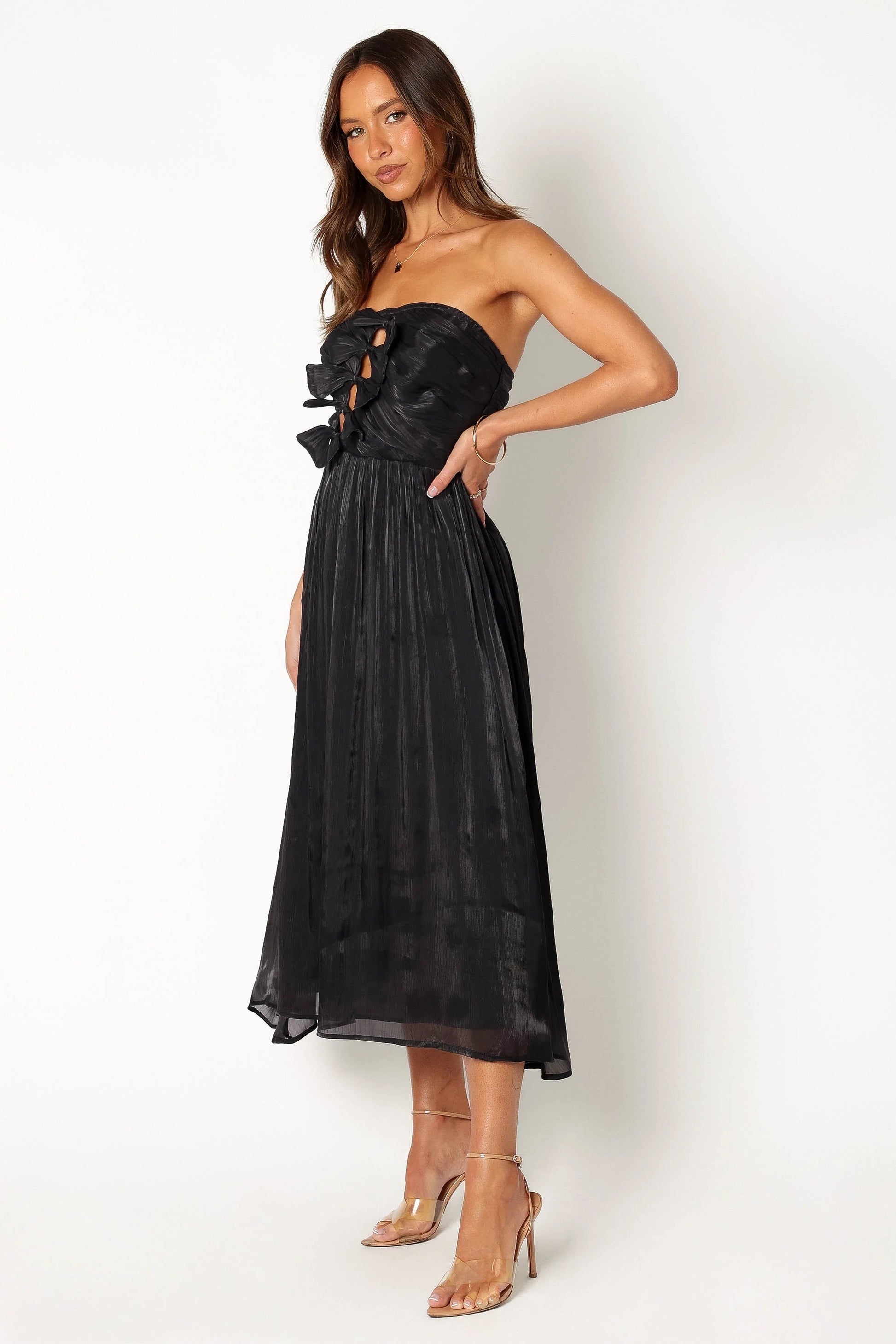 Bow-Front Strapless Midi Dress