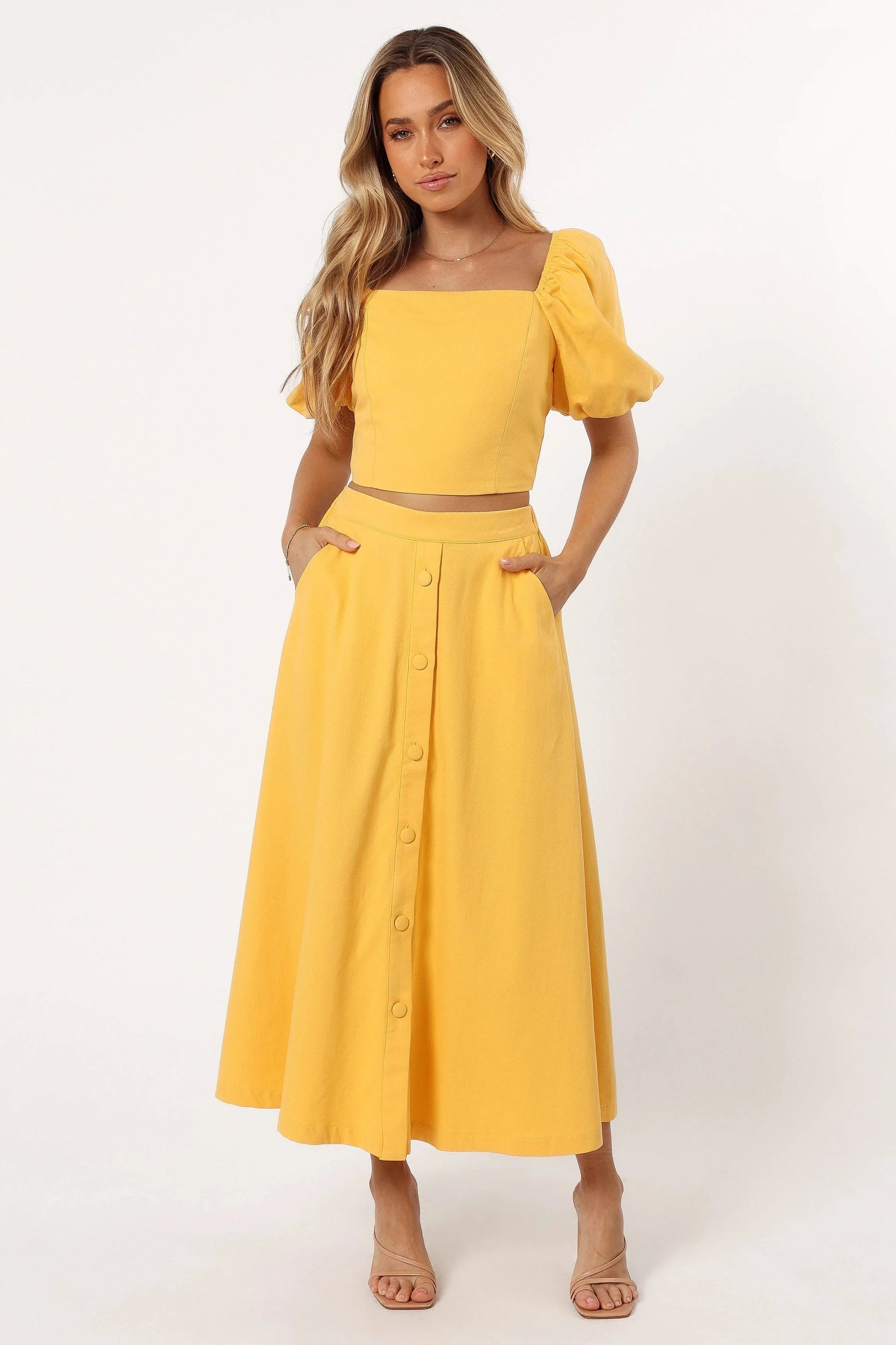 Button-Front A-Line Cotton Midi Skirt
