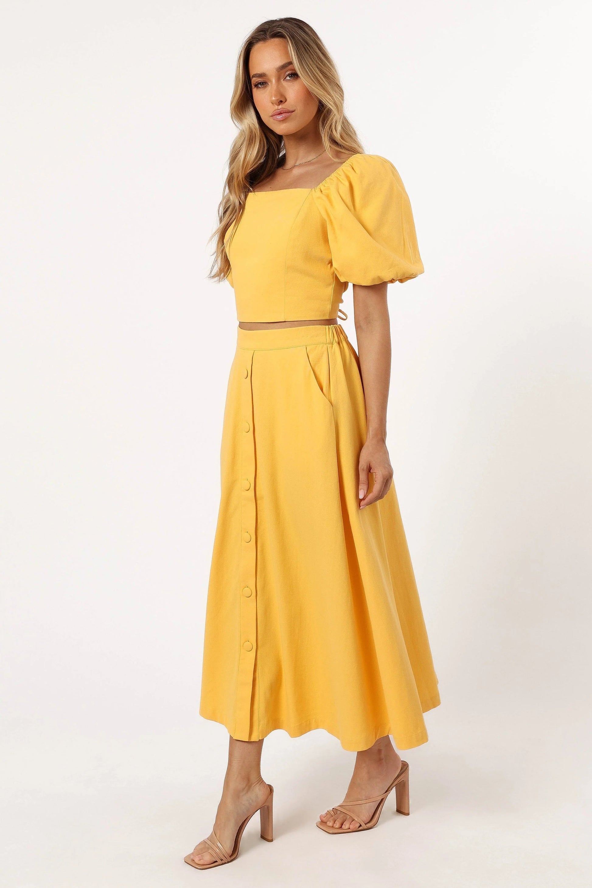 Button-Front A-Line Cotton Midi Skirt