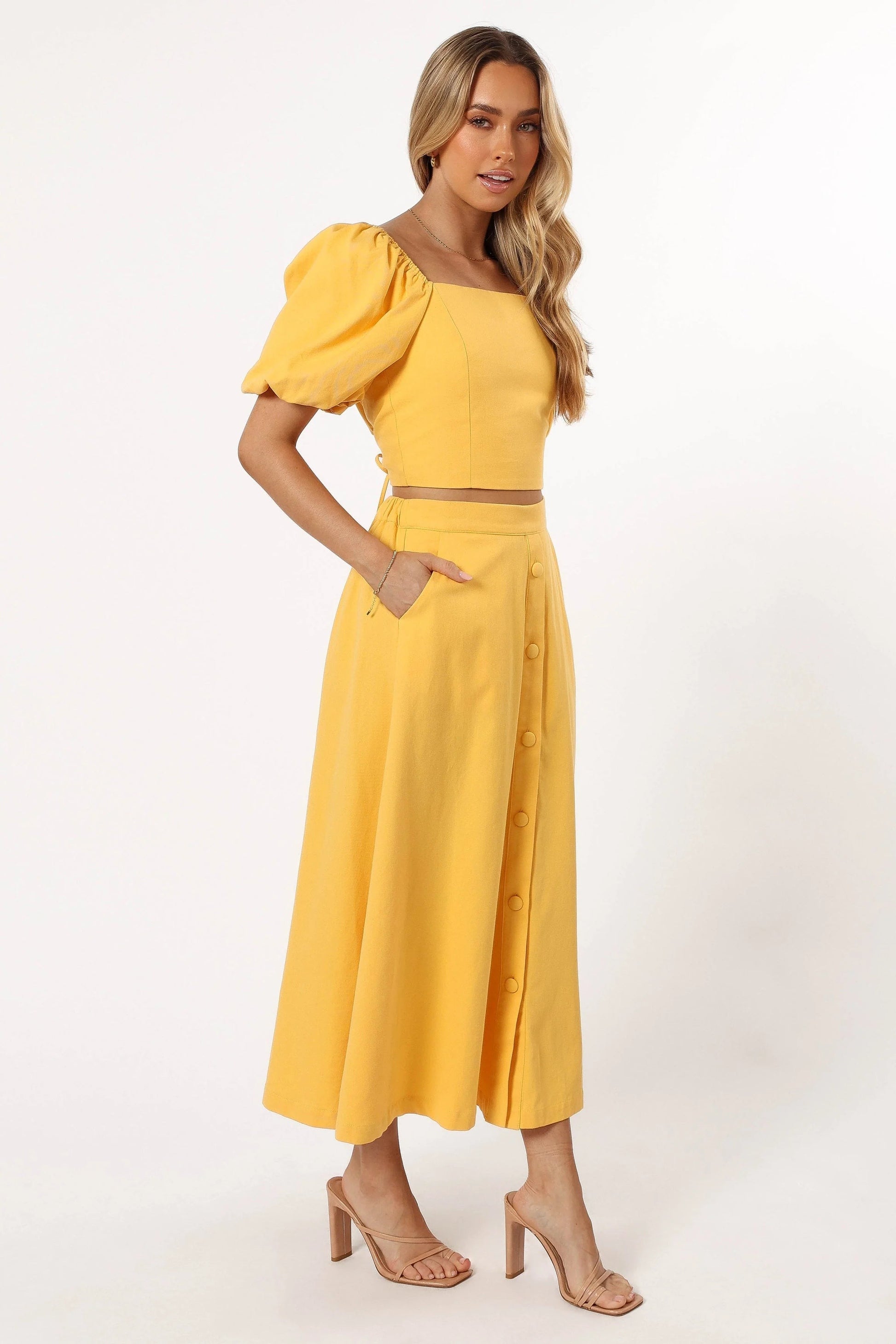 Button-Front A-Line Cotton Midi Skirt