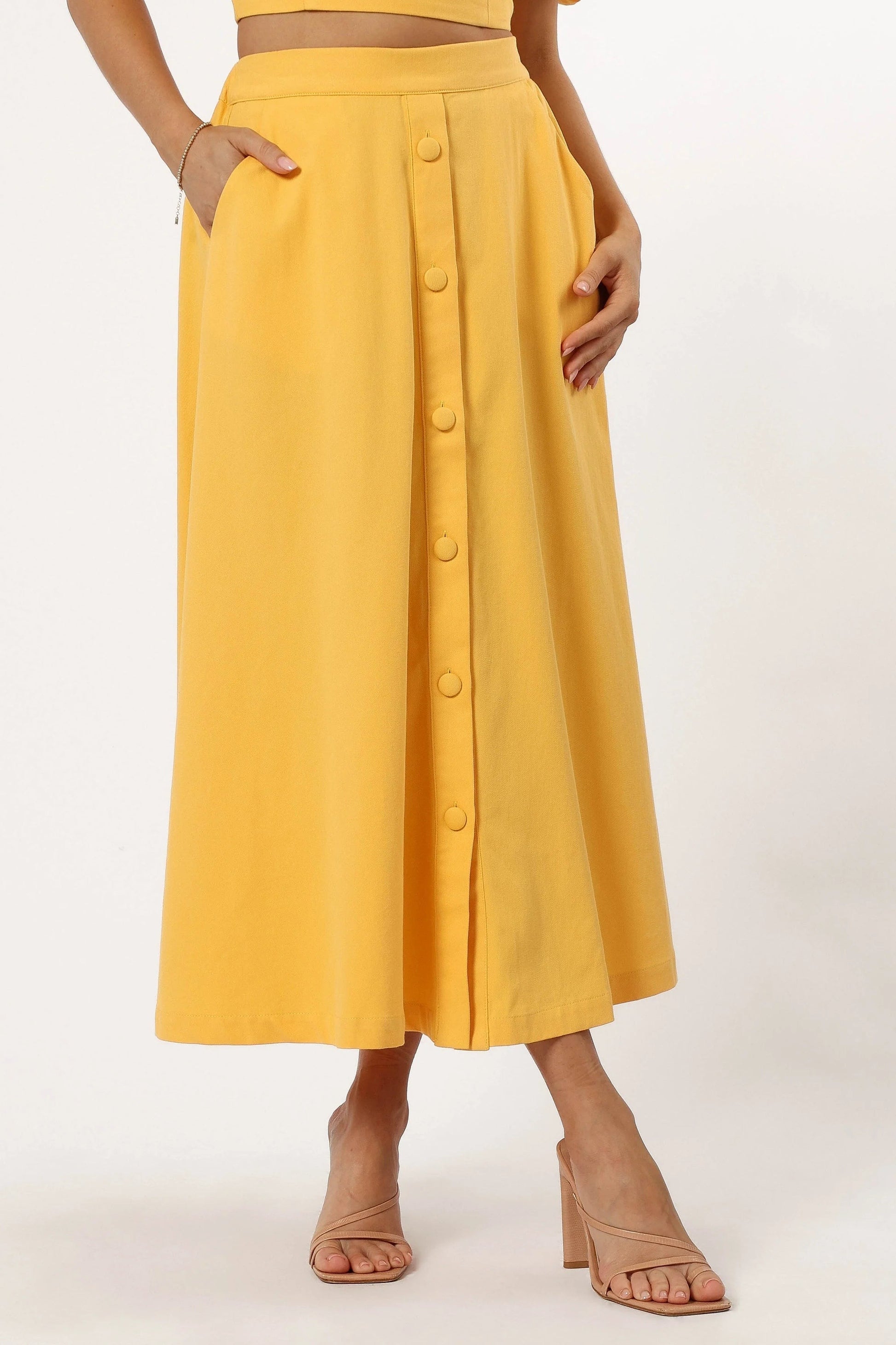 Button-Front A-Line Cotton Midi Skirt