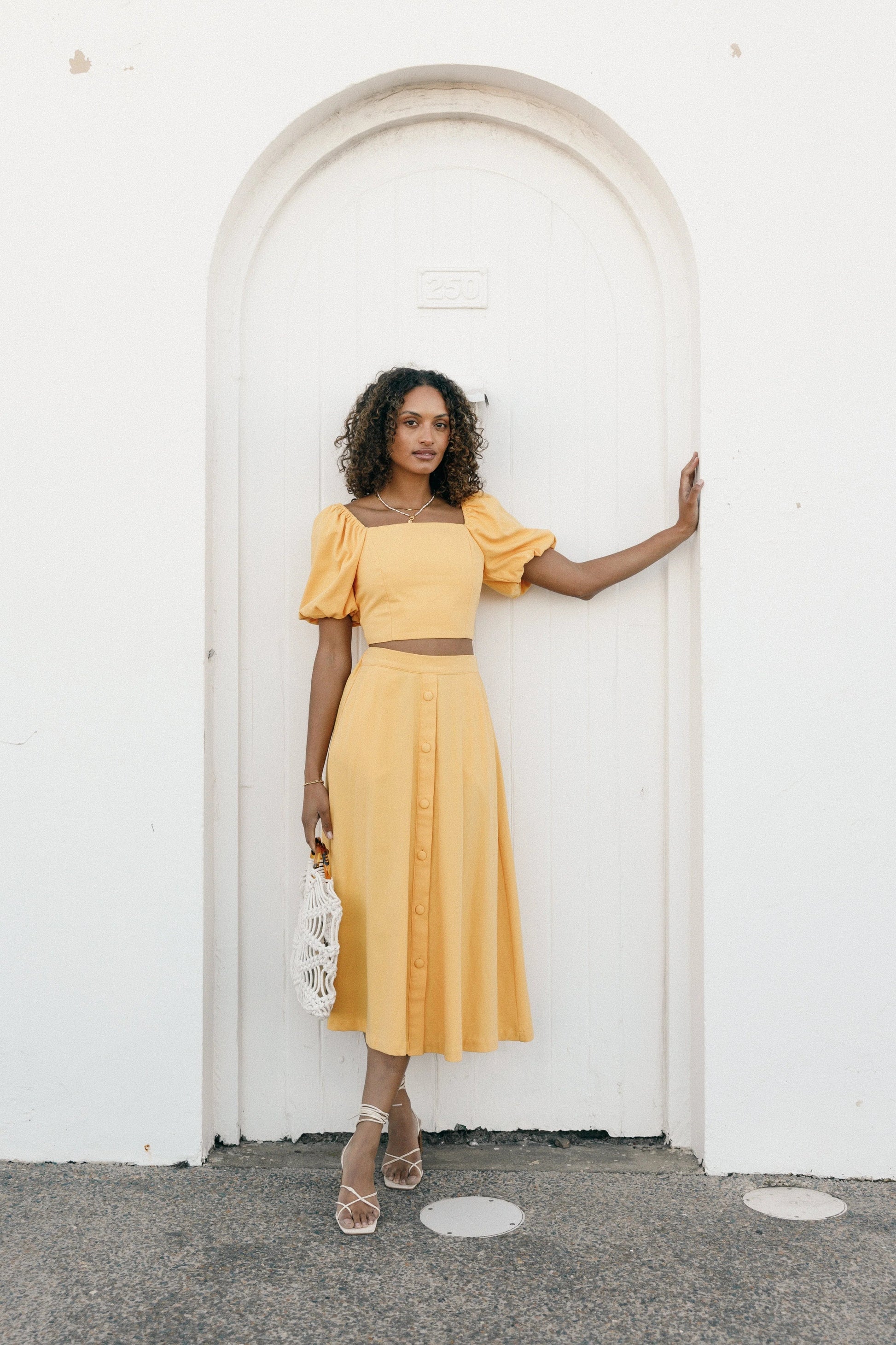 Button-Front A-Line Cotton Midi Skirt
