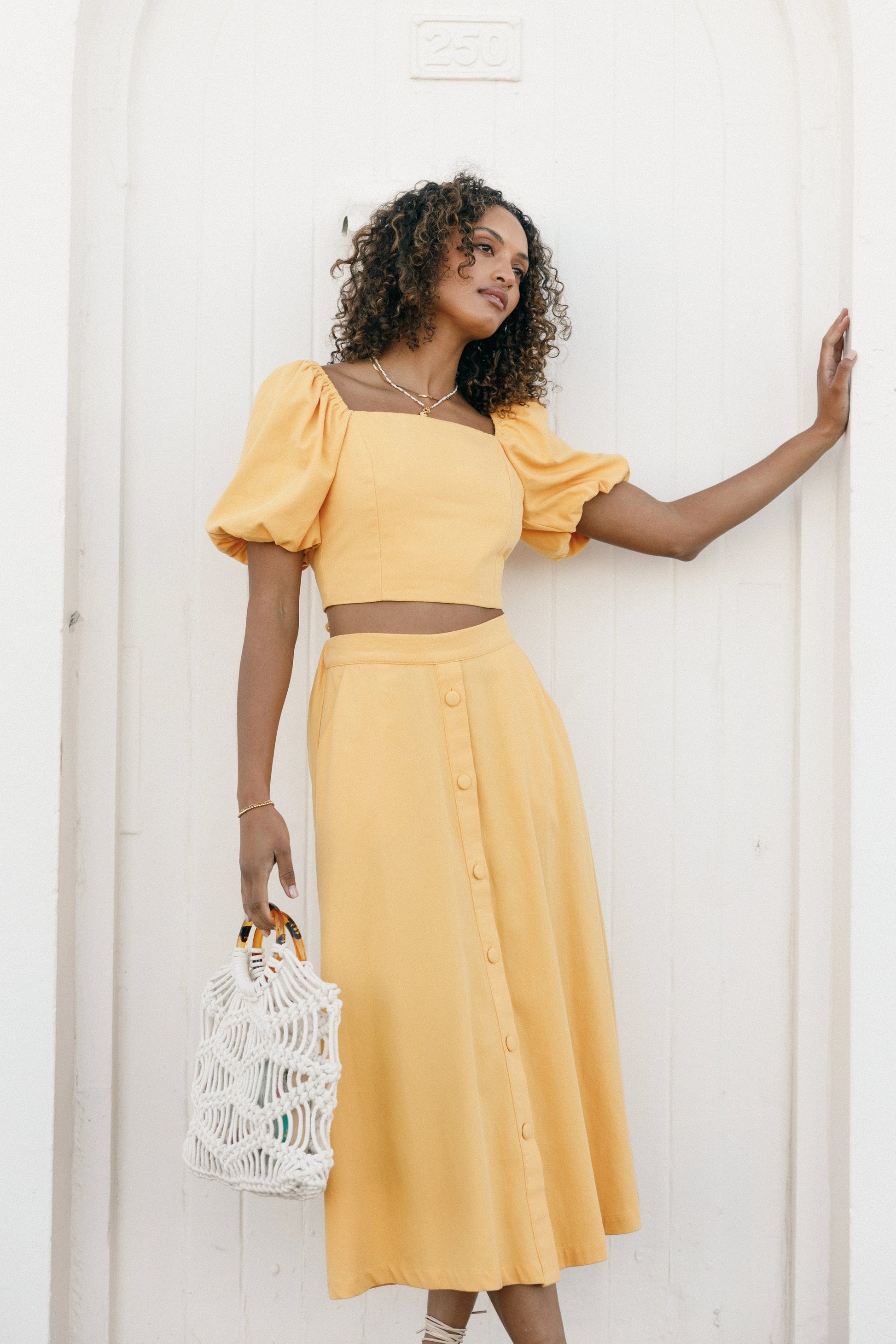 Button-Front A-Line Cotton Midi Skirt