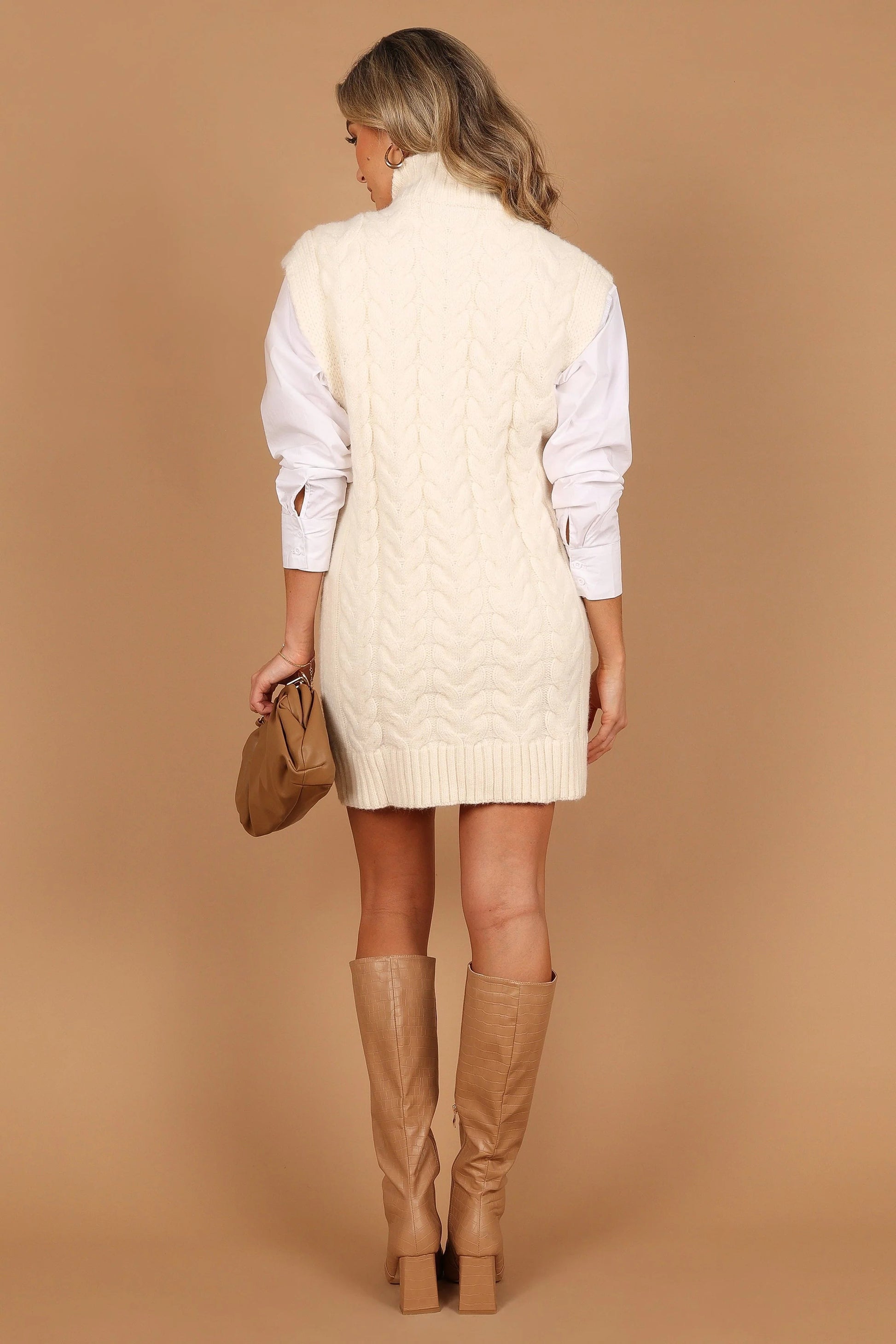 Cable-Knit Turtleneck Mini Dress
