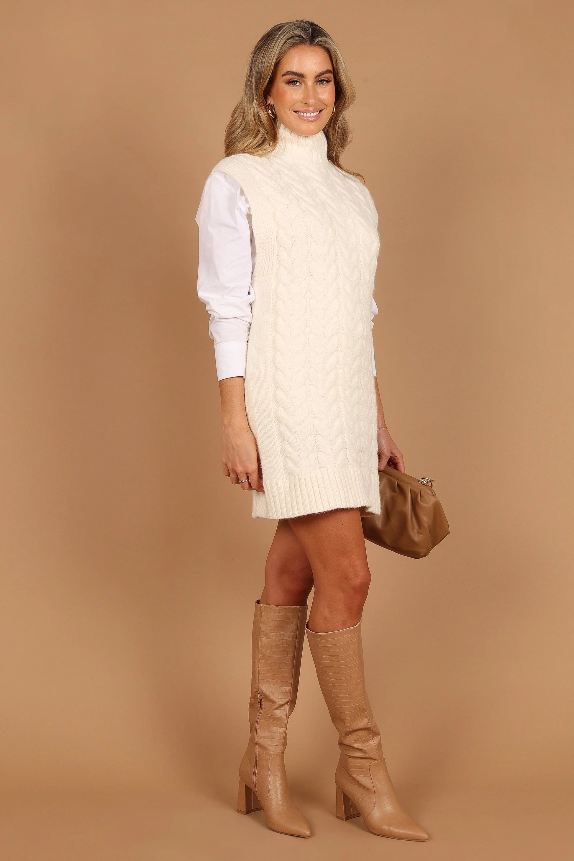 Cable-Knit Turtleneck Mini Dress