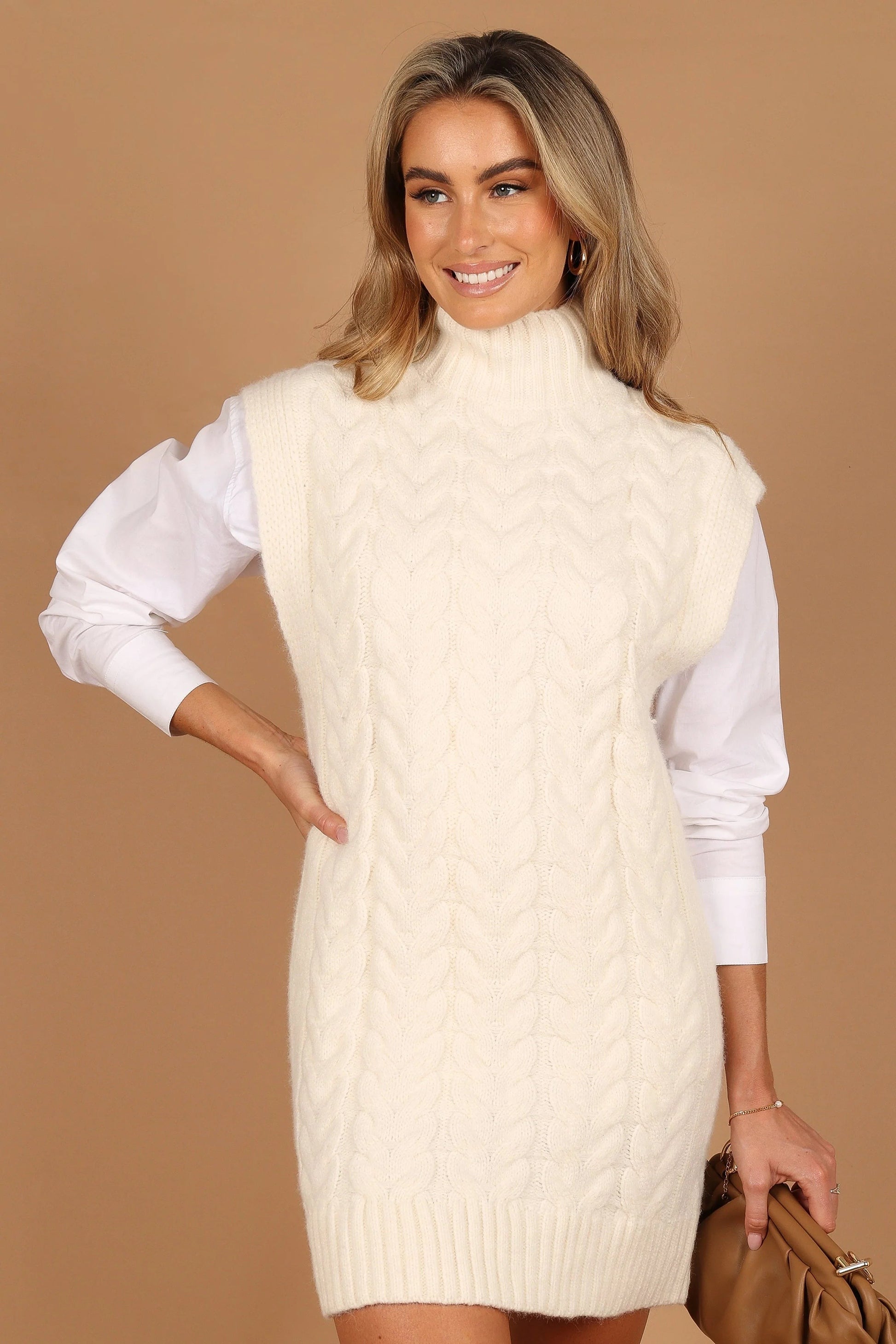 Cable-Knit Turtleneck Mini Dress