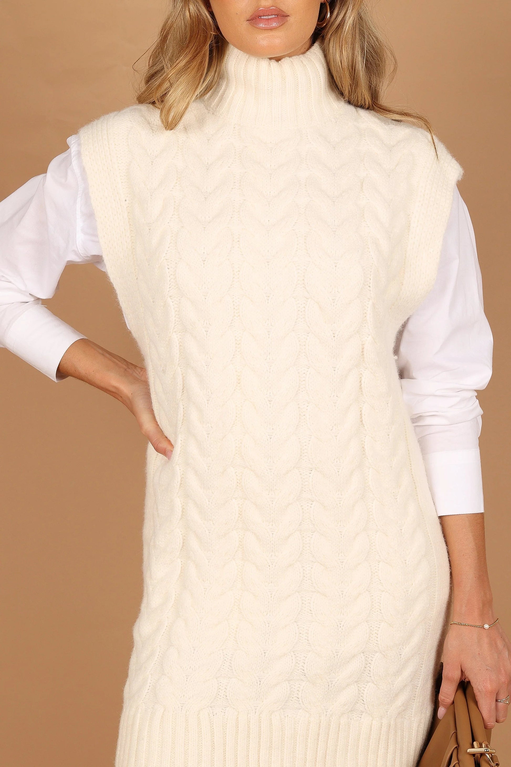 Cable-Knit Turtleneck Mini Dress