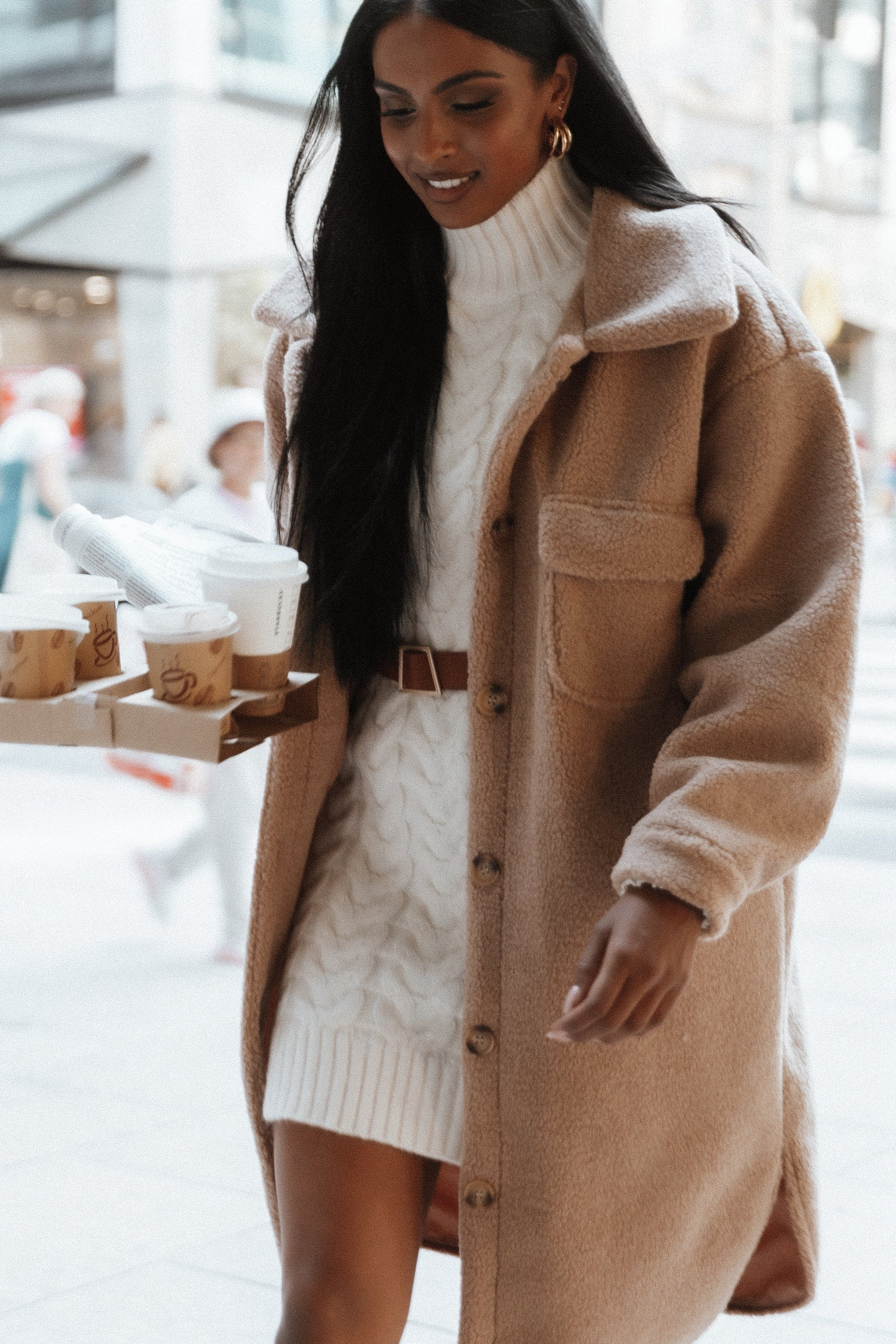 Cable-Knit Turtleneck Mini Dress