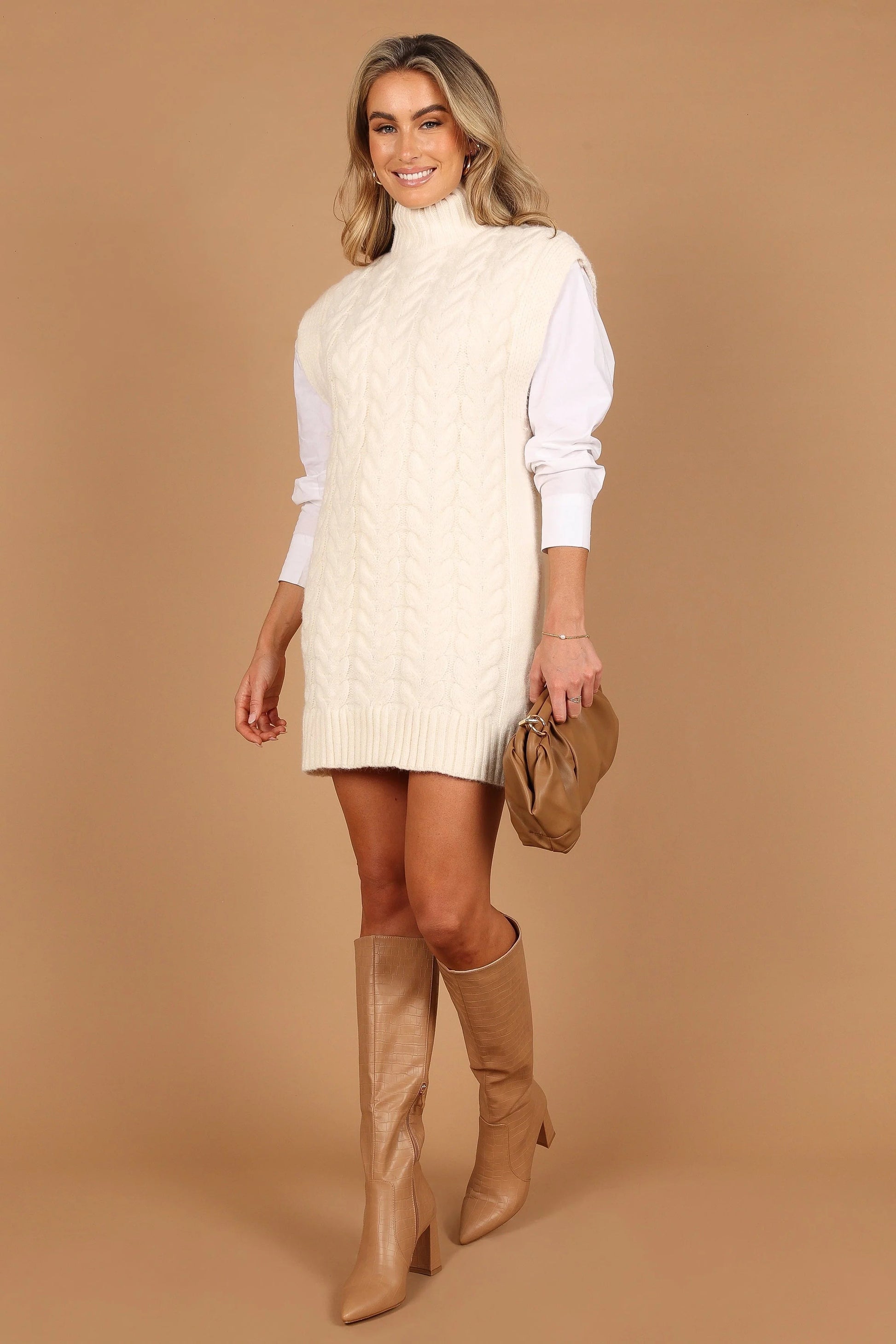 Cable-Knit Turtleneck Mini Dress