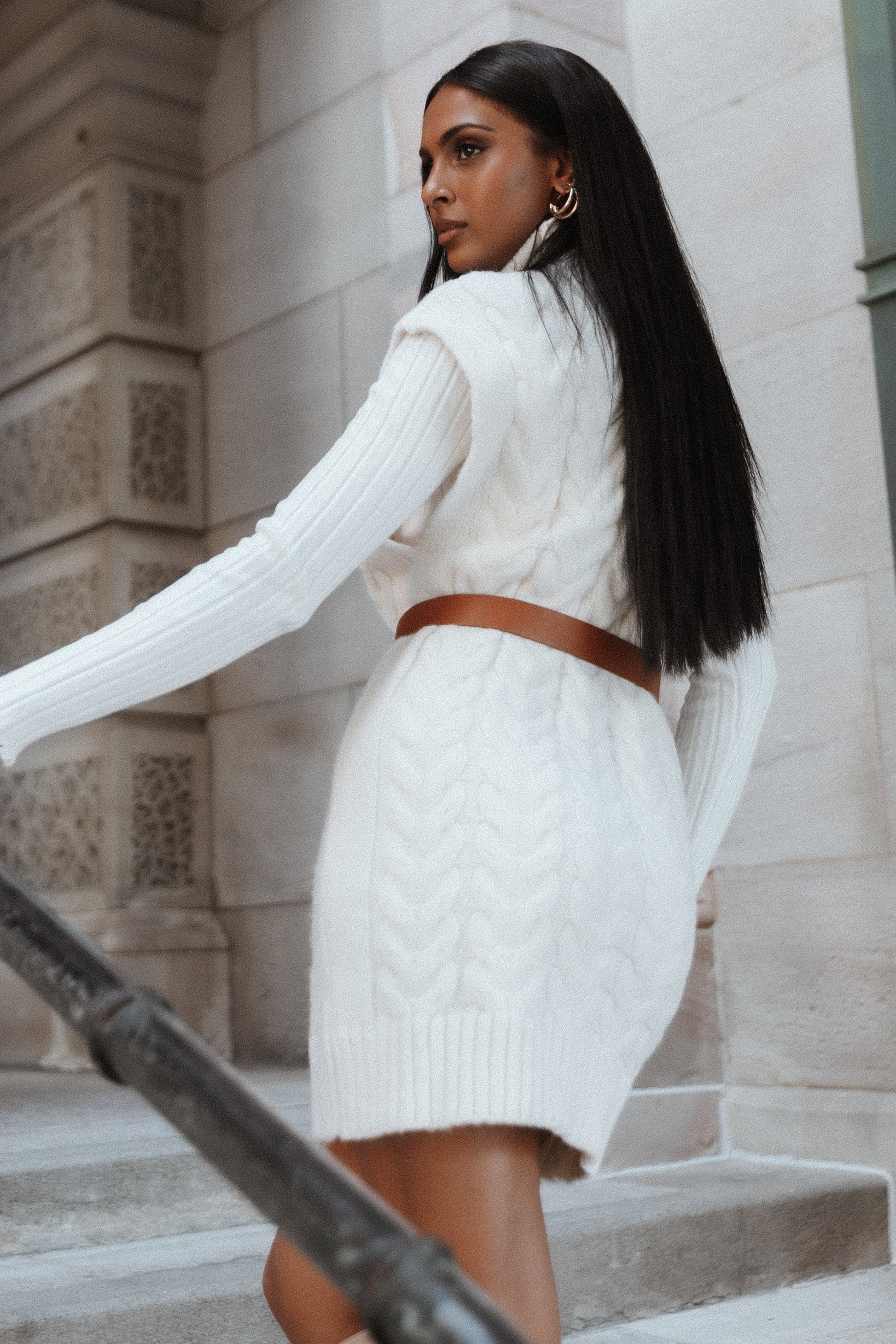 Cable-Knit Turtleneck Mini Dress