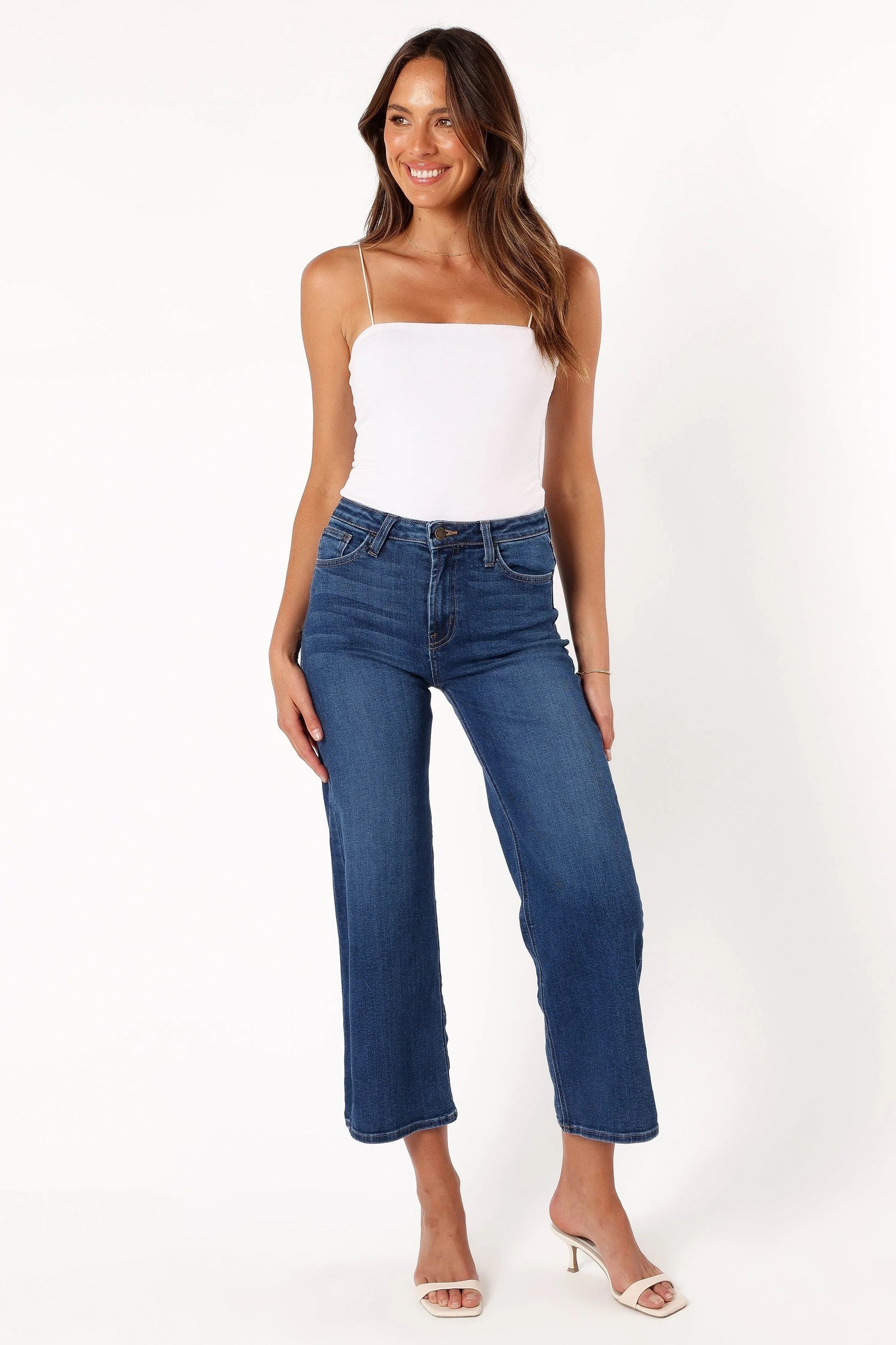 Contrast Stitch Wide-Leg Denim Jeans