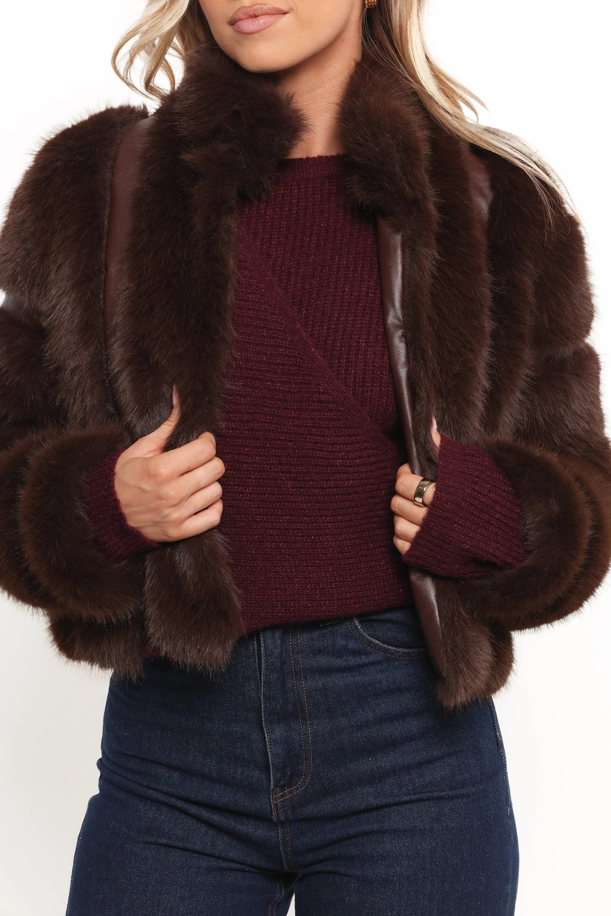 Cropped Channel Faux Fur Jacket