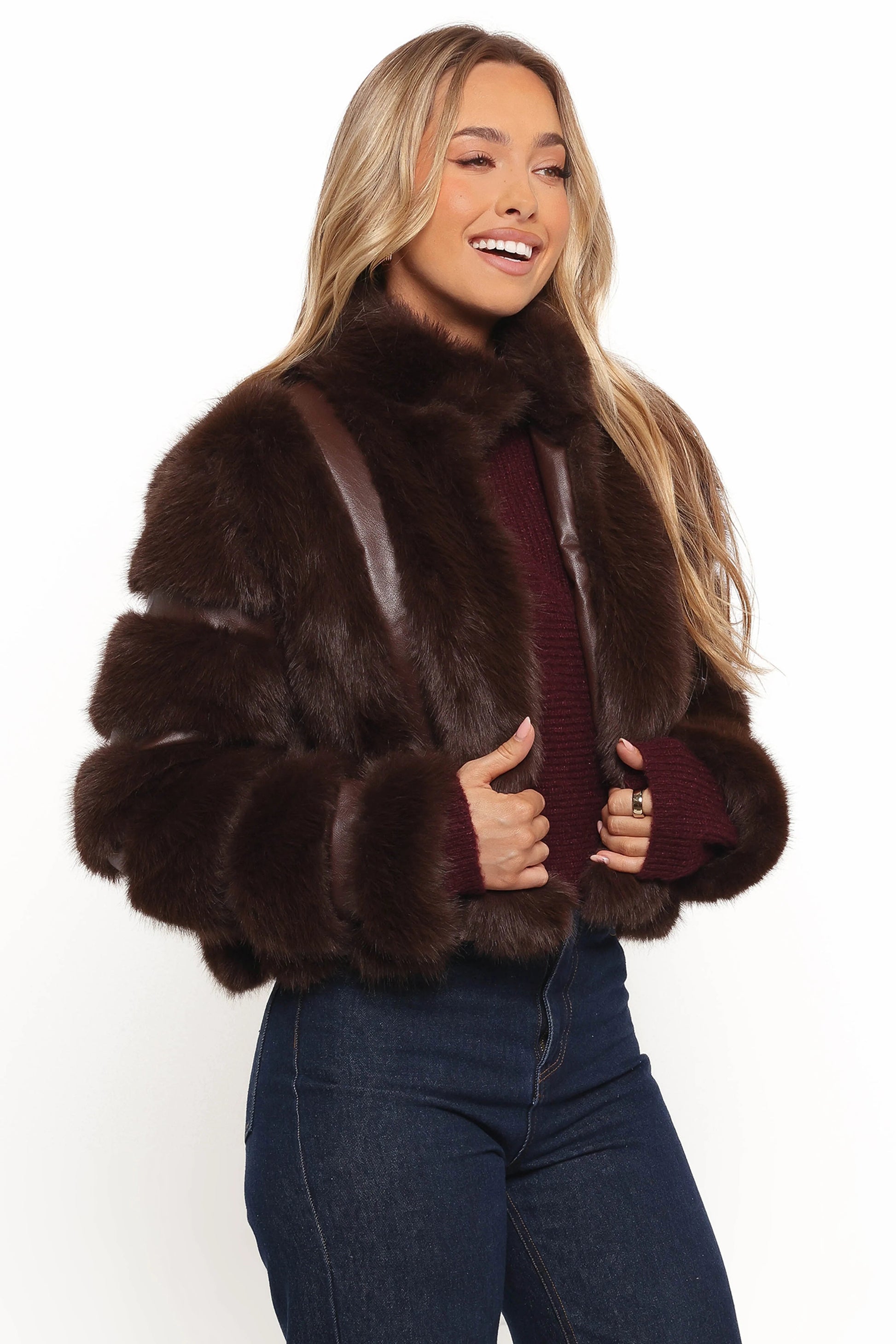 Cropped Channel Faux Fur Jacket