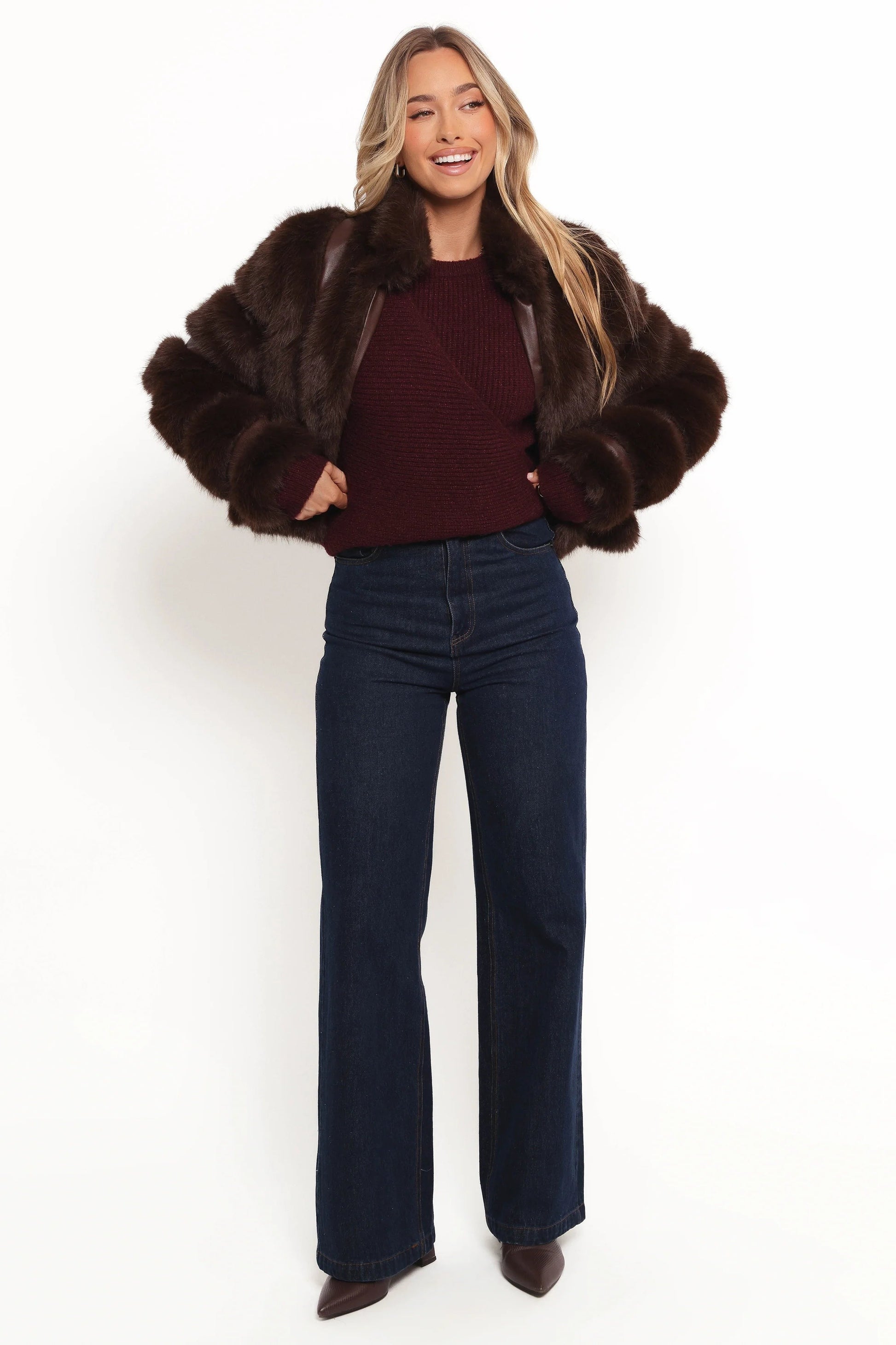 Cropped Channel Faux Fur Jacket