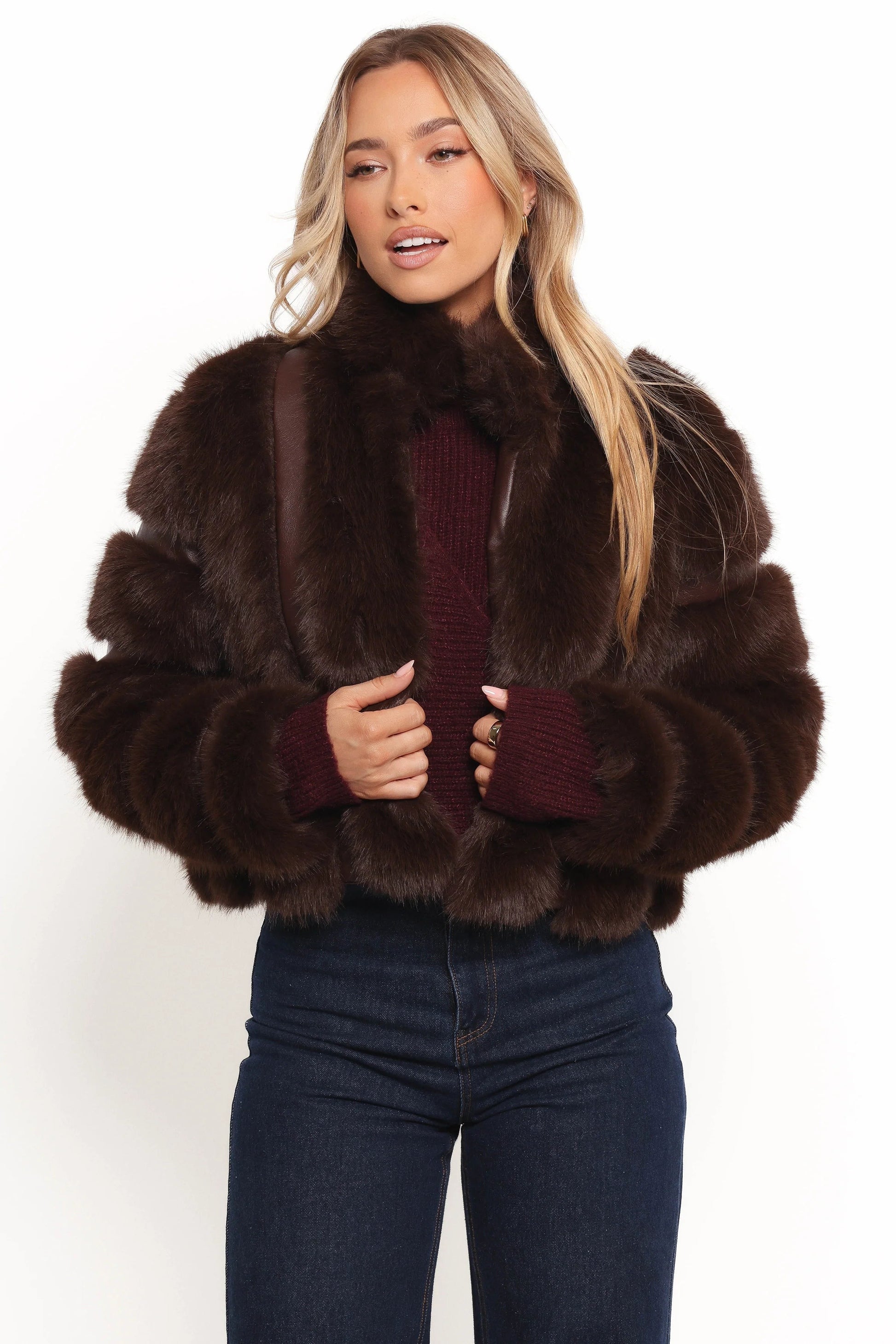 Cropped Channel Faux Fur Jacket