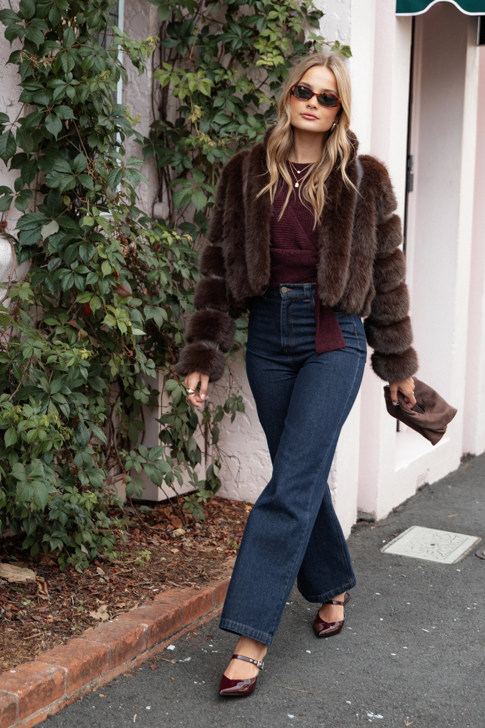 Cropped Channel Faux Fur Jacket