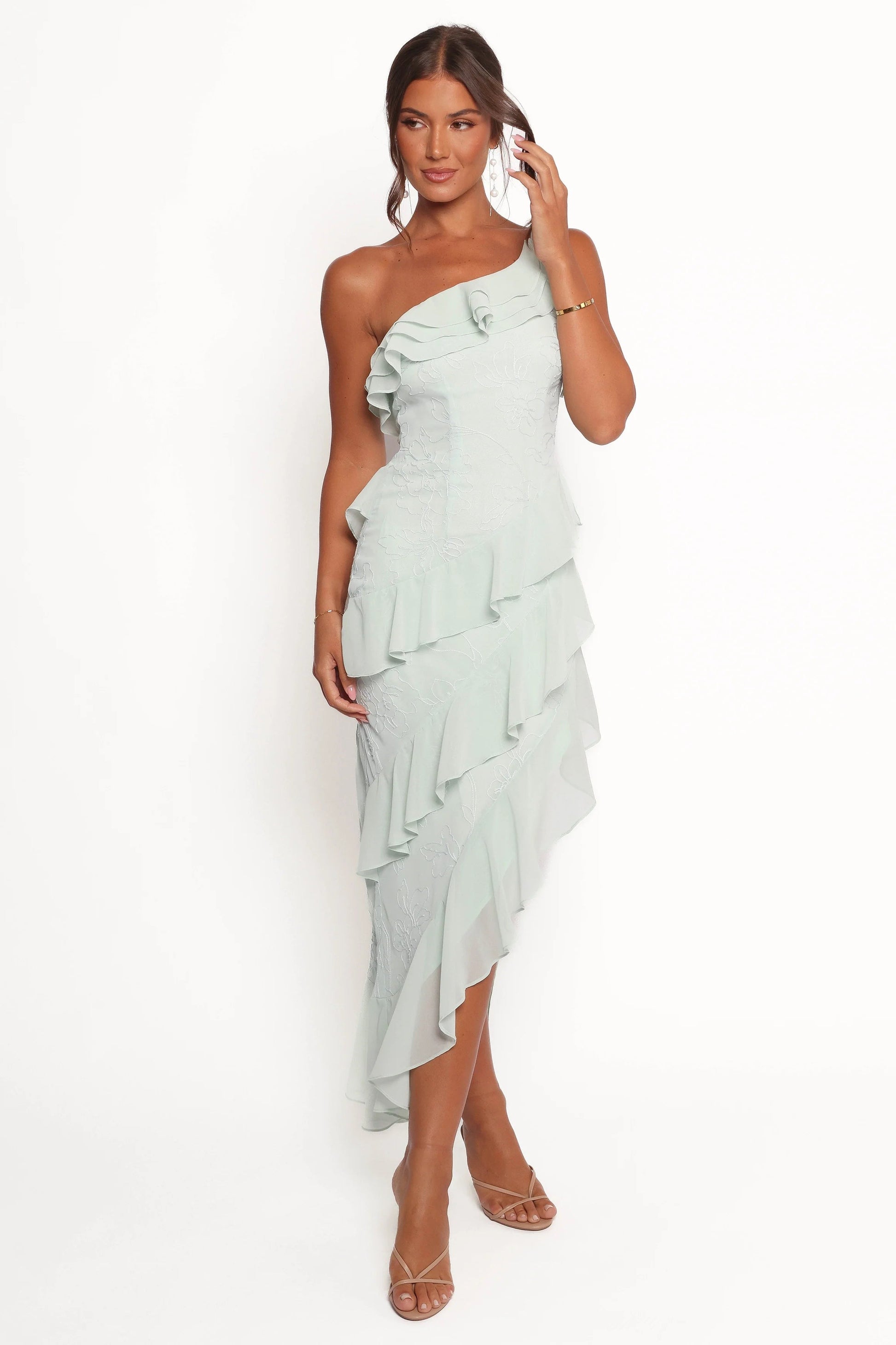 One-Shoulder Ruffle Tiered Maxi Dress