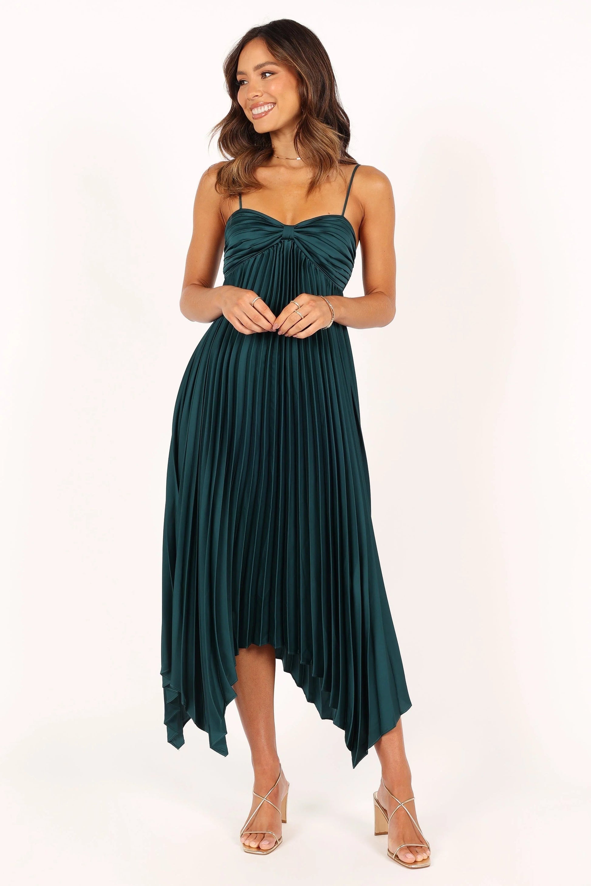 Pleated Asymmetrical Midi Dress