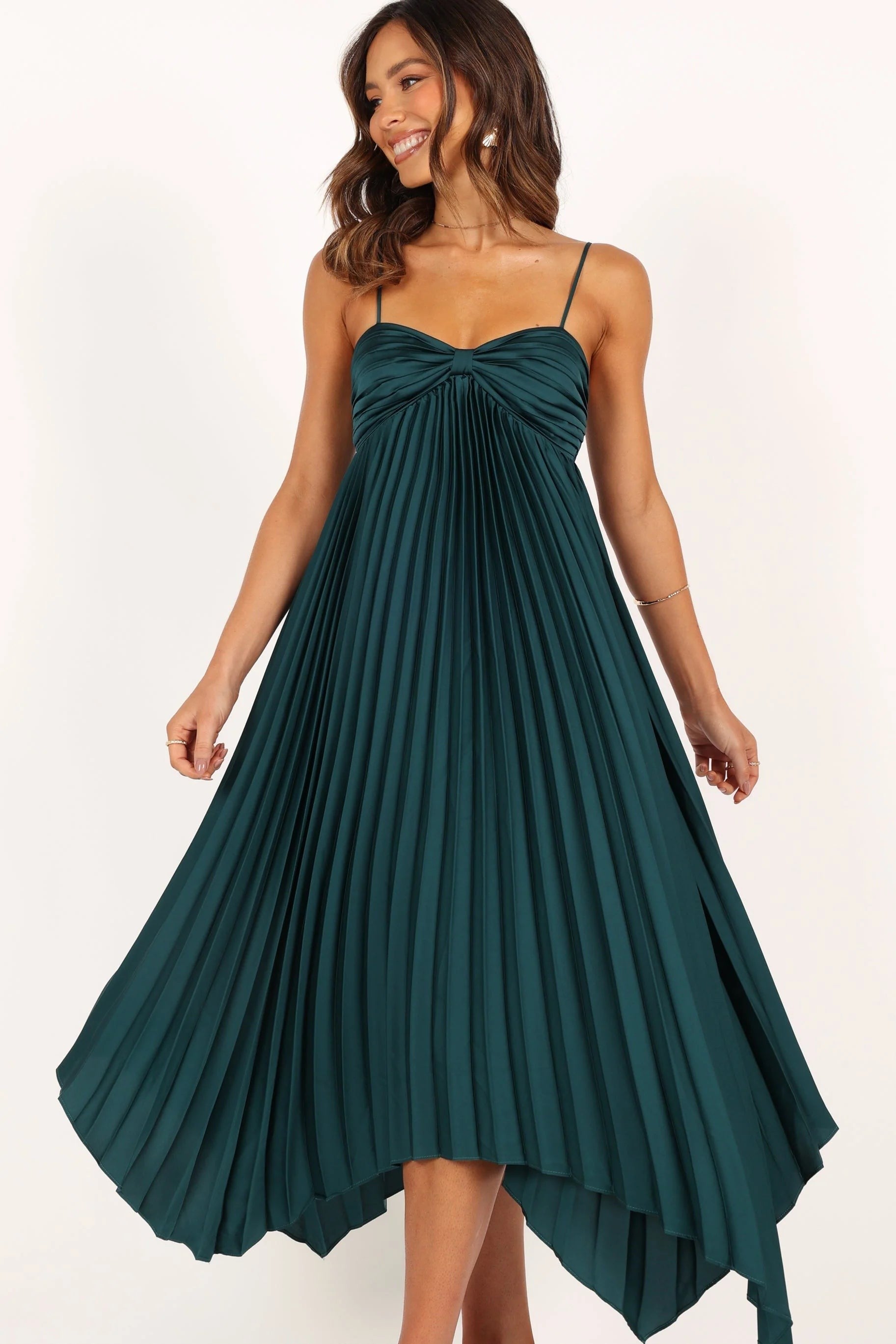 Pleated Asymmetrical Midi Dress