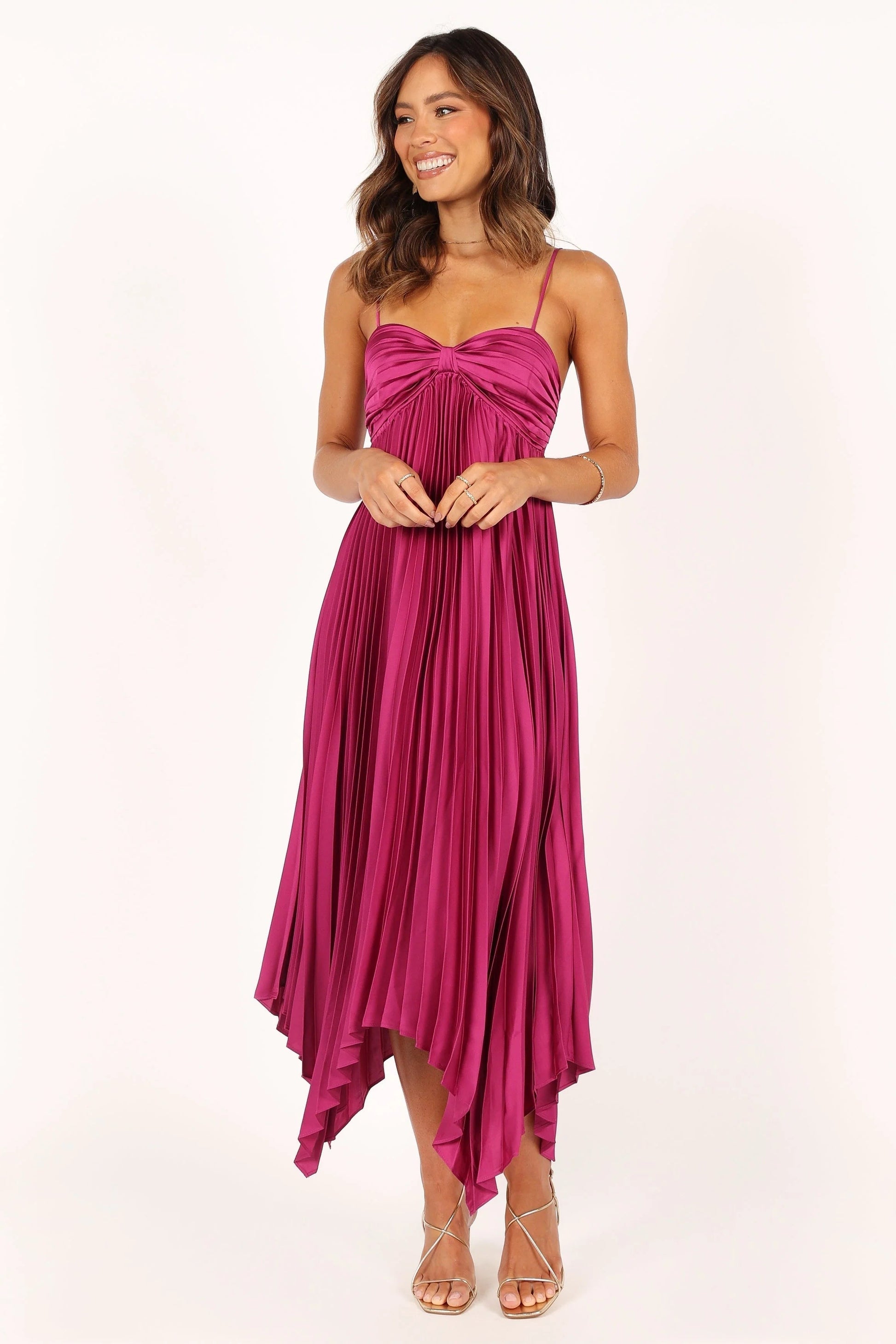 Pleated Asymmetrical Midi Dress