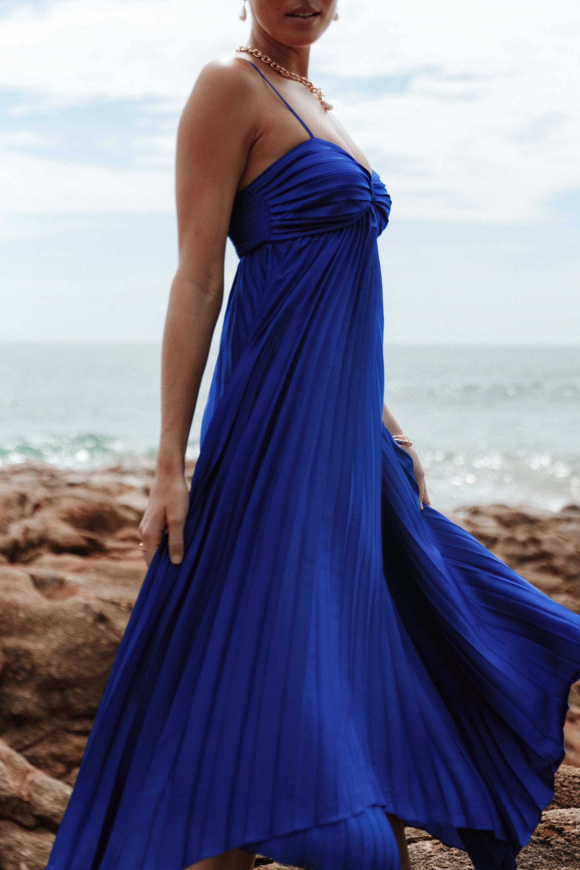 Pleated Asymmetrical Midi Dress