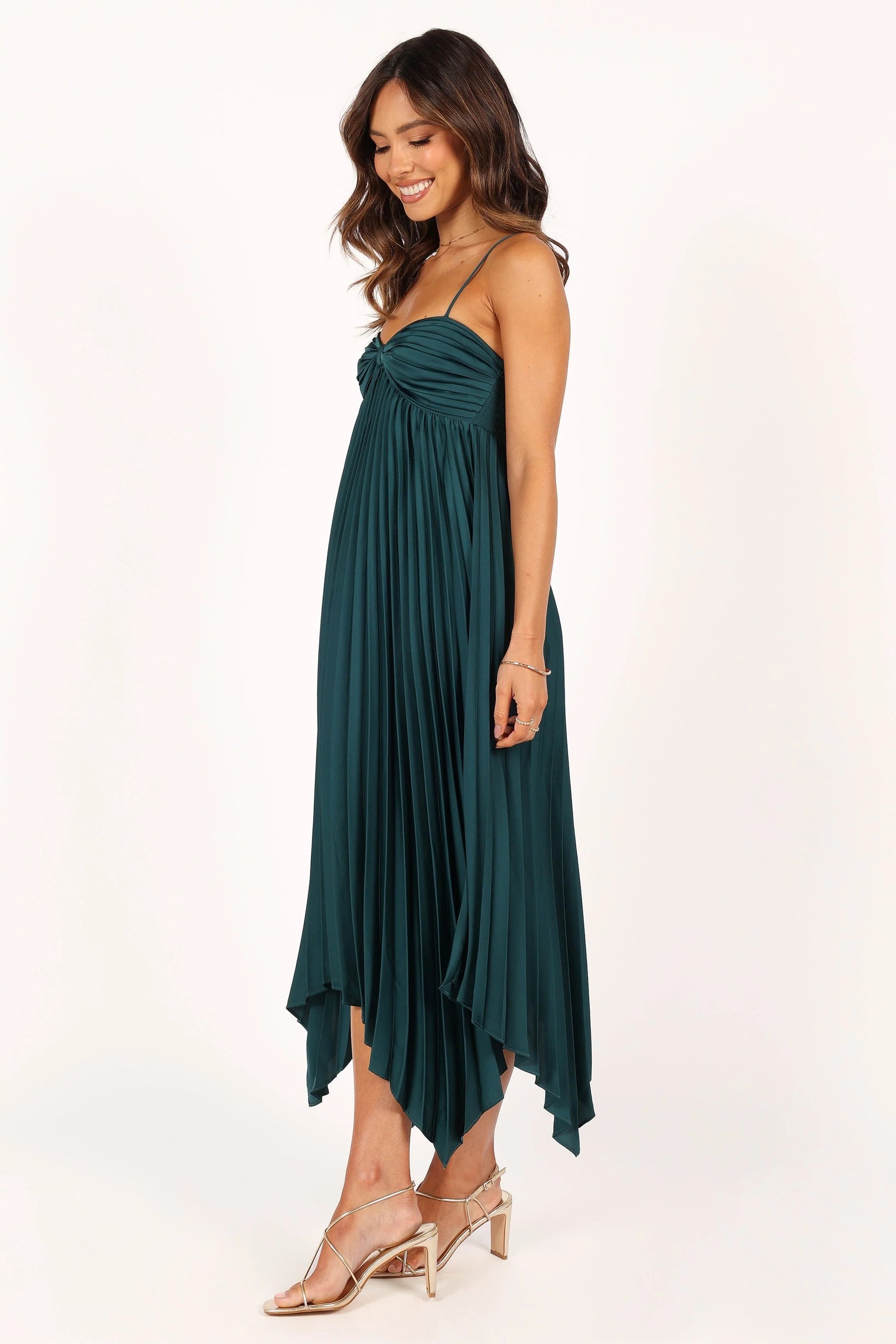Pleated Asymmetrical Midi Dress