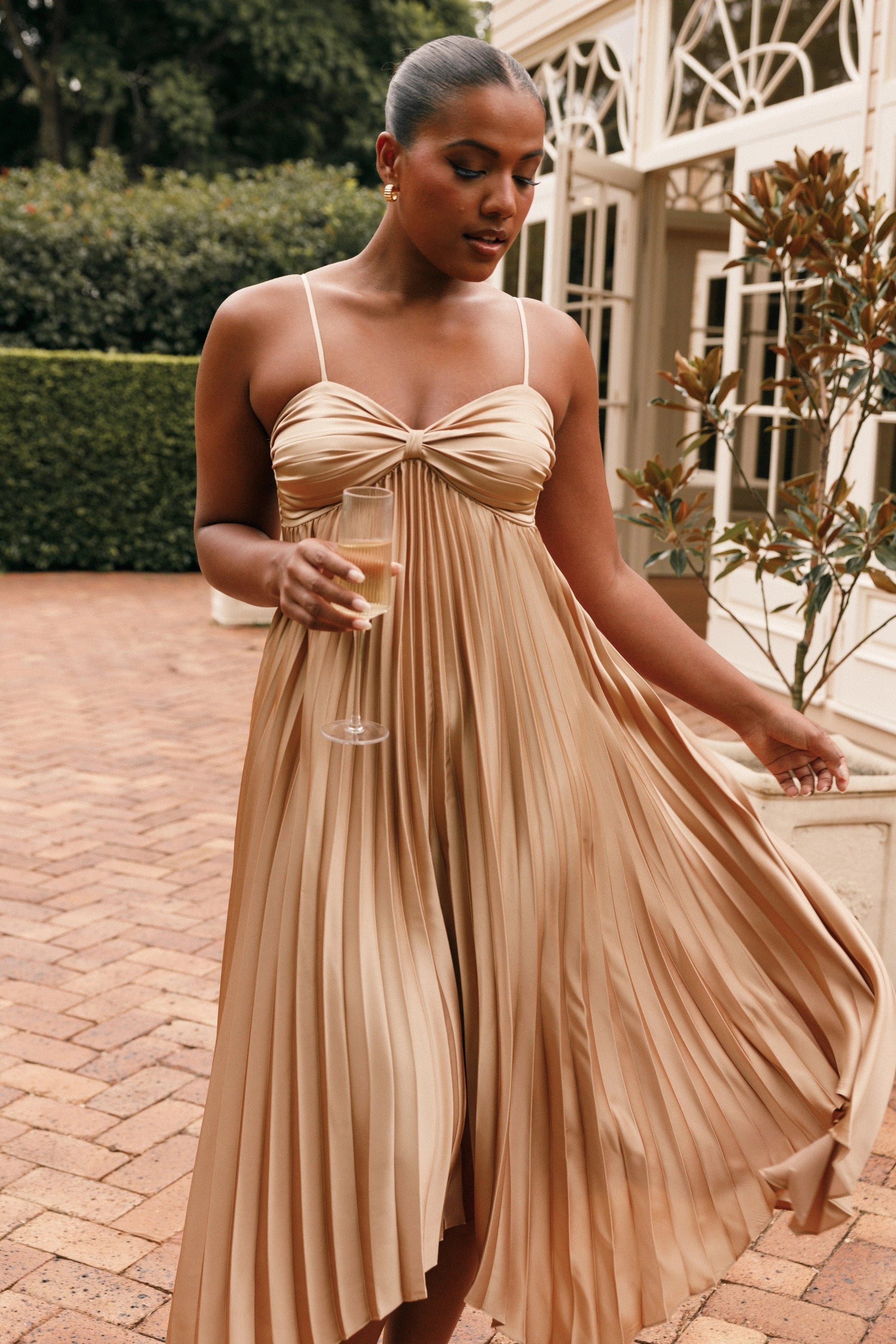 Pleated Asymmetrical Midi Dress
