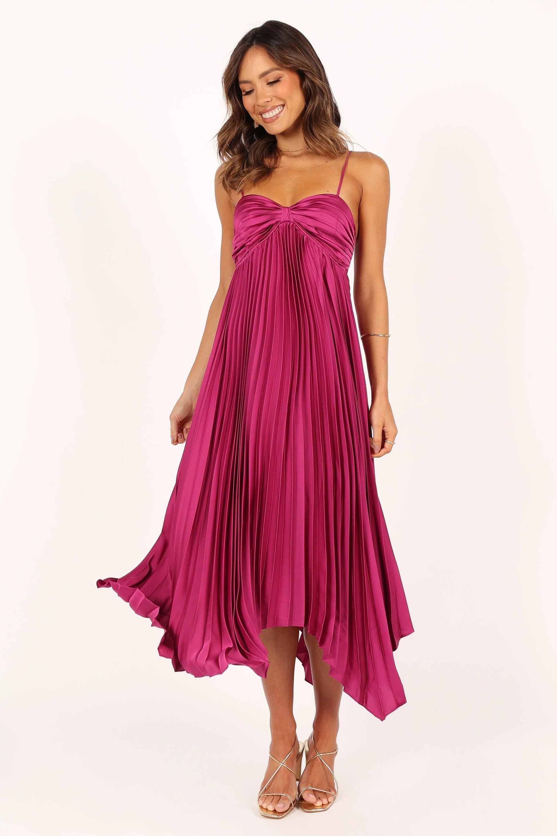 Pleated Asymmetrical Midi Dress