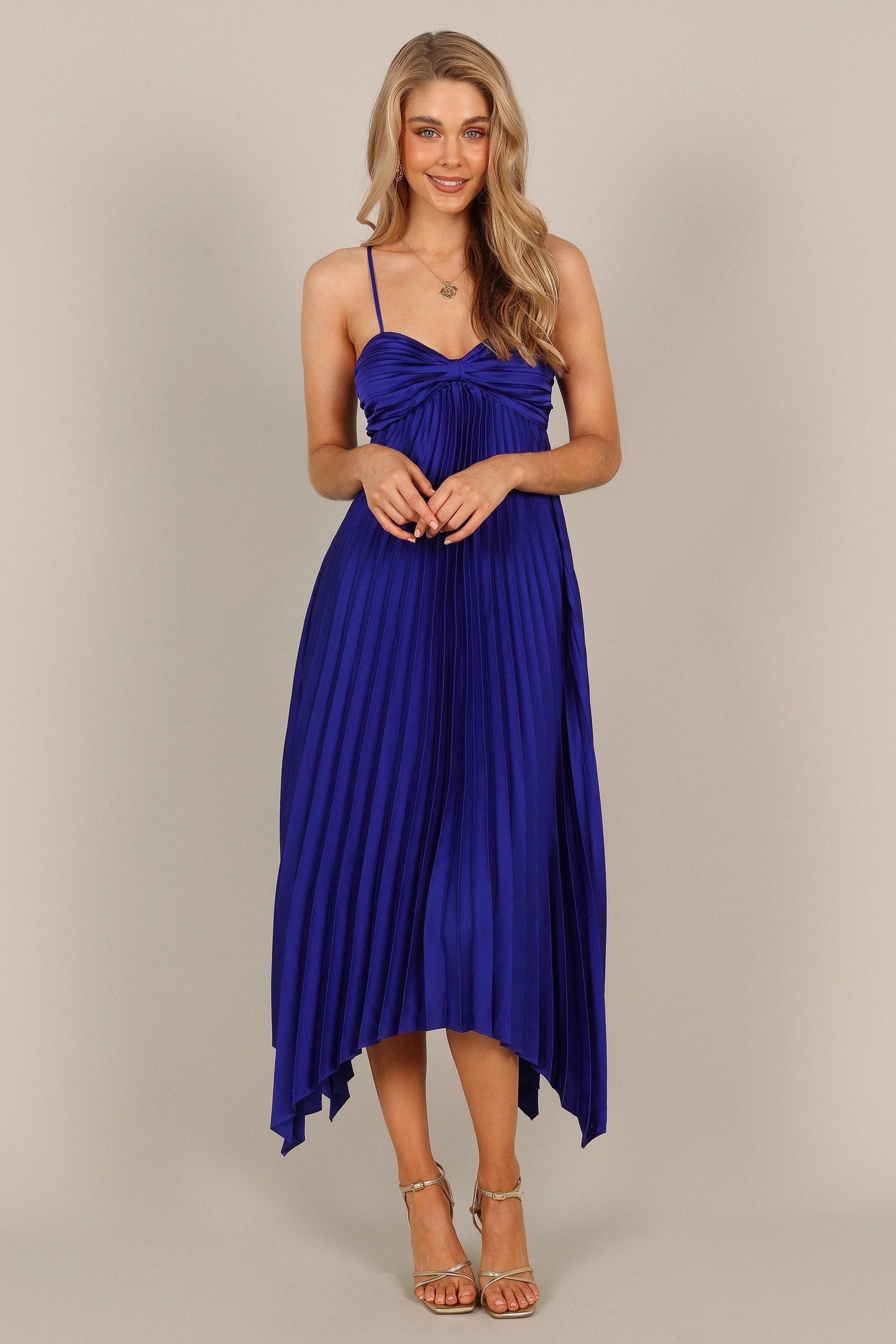 Pleated Asymmetrical Midi Dress