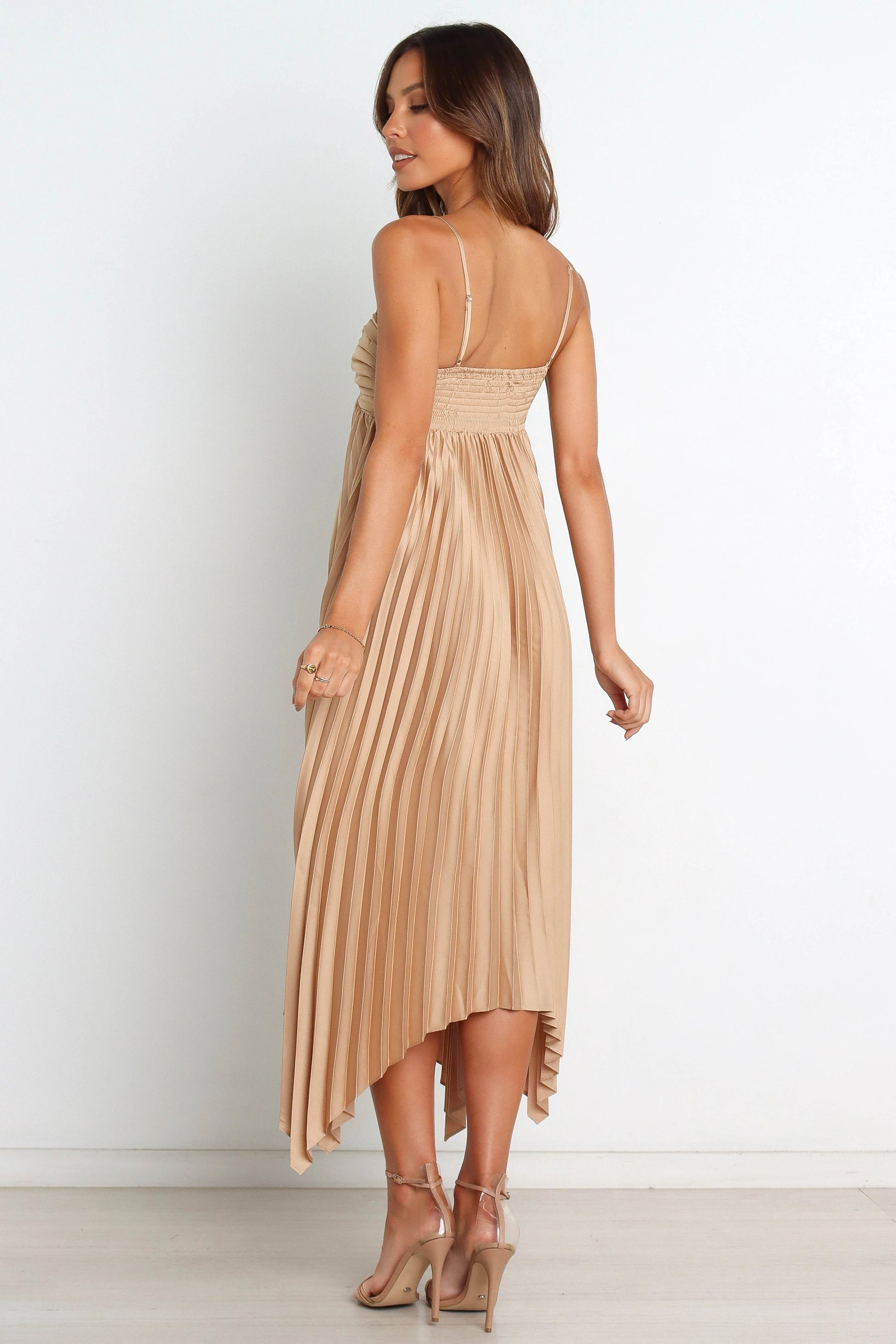 Pleated Asymmetrical Midi Dress