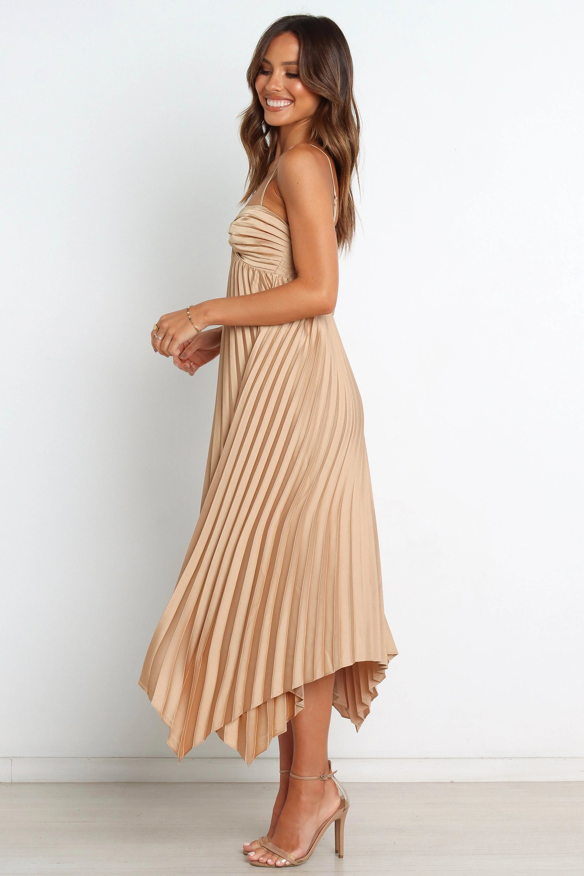 Pleated Asymmetrical Midi Dress