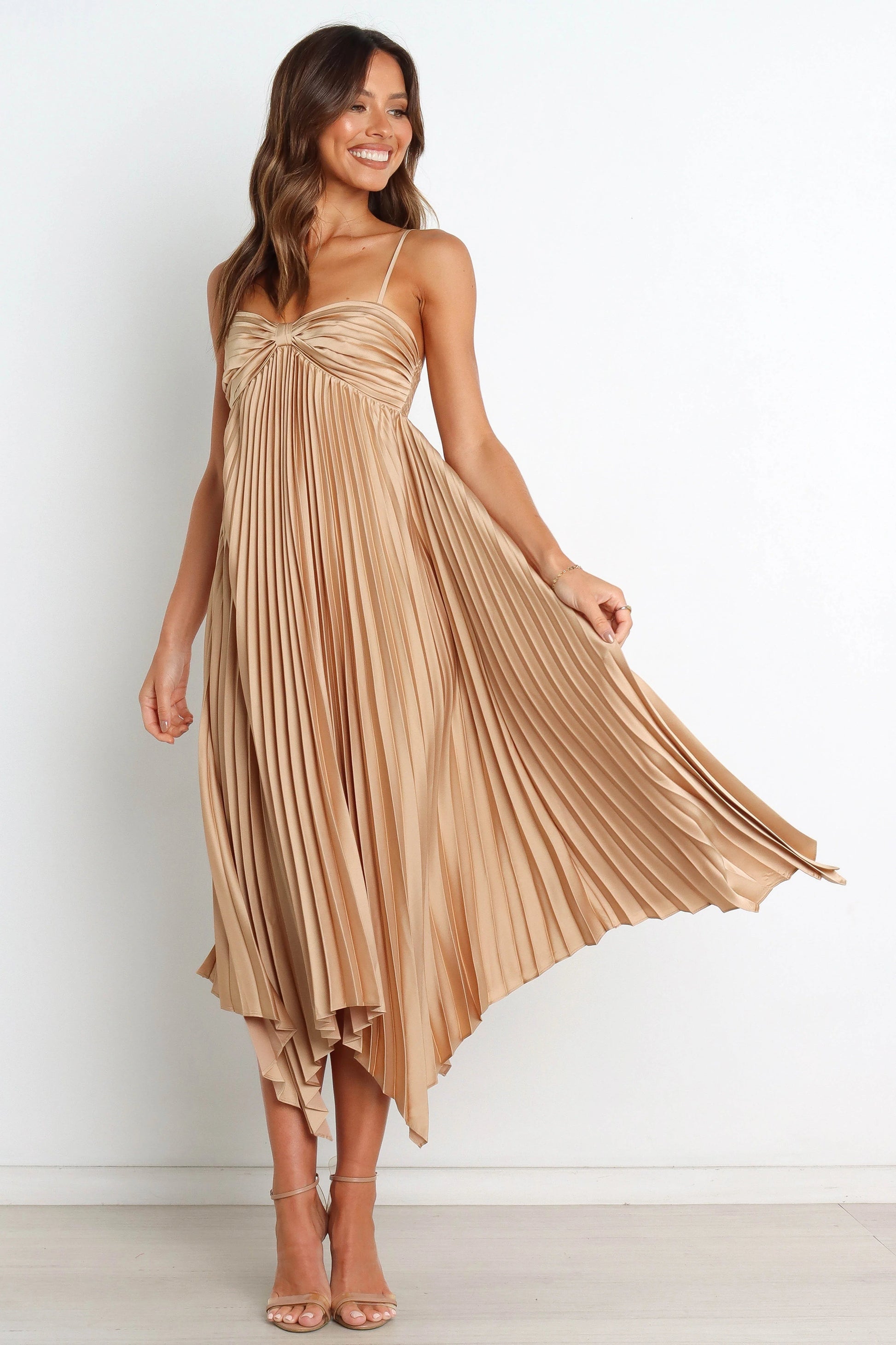 Pleated Asymmetrical Midi Dress