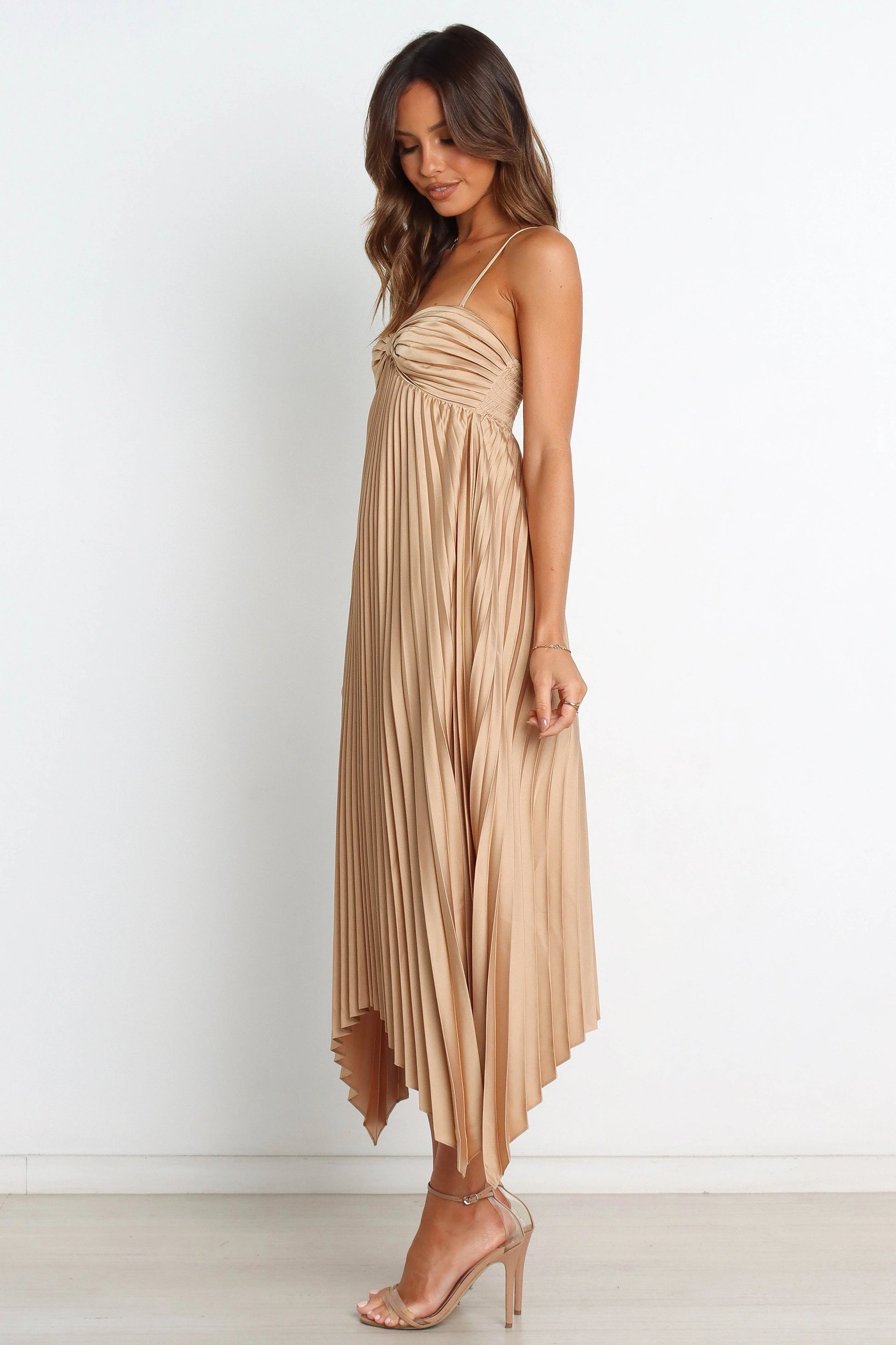 Pleated Asymmetrical Midi Dress