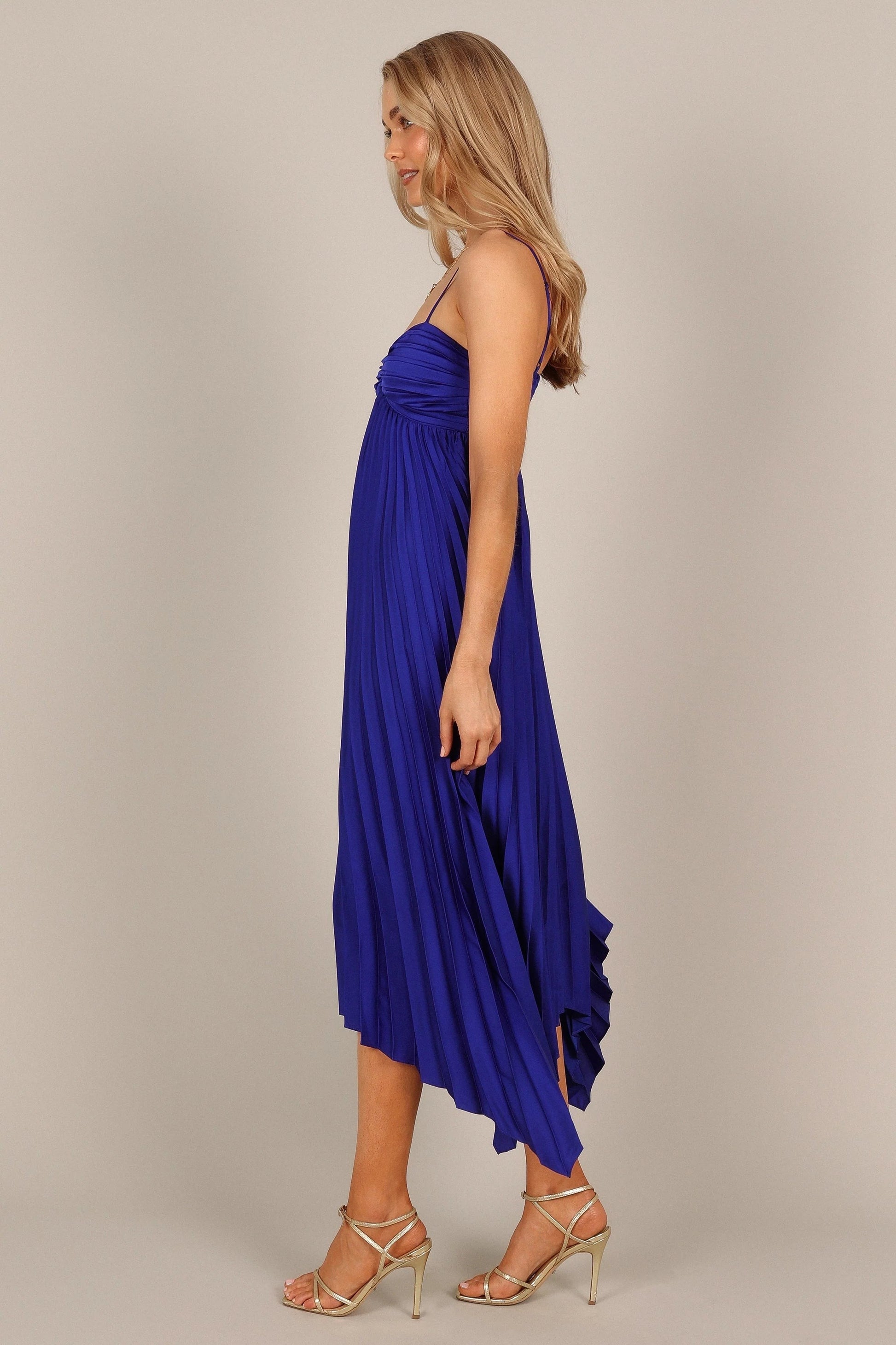 Pleated Asymmetrical Midi Dress