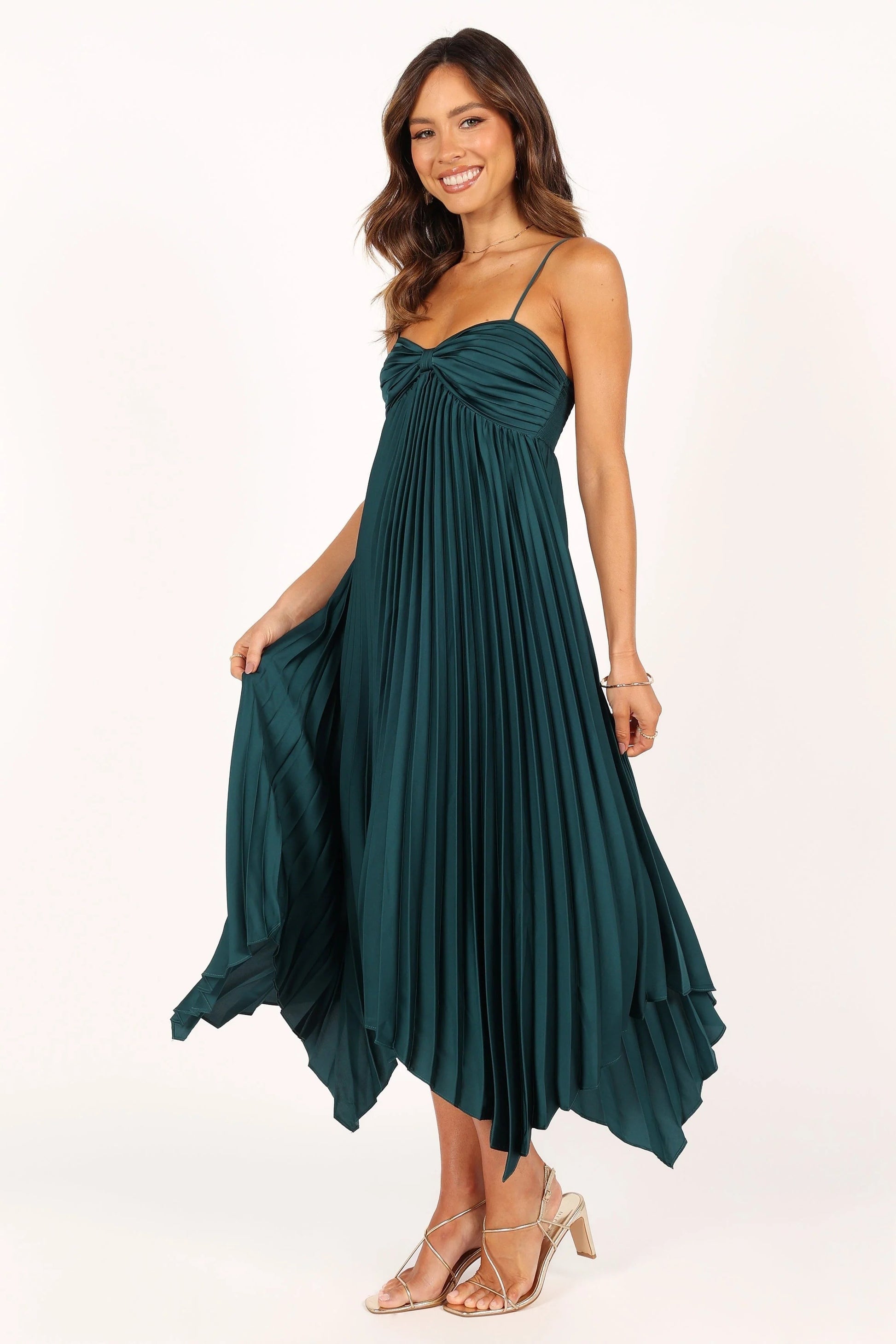 Pleated Asymmetrical Midi Dress