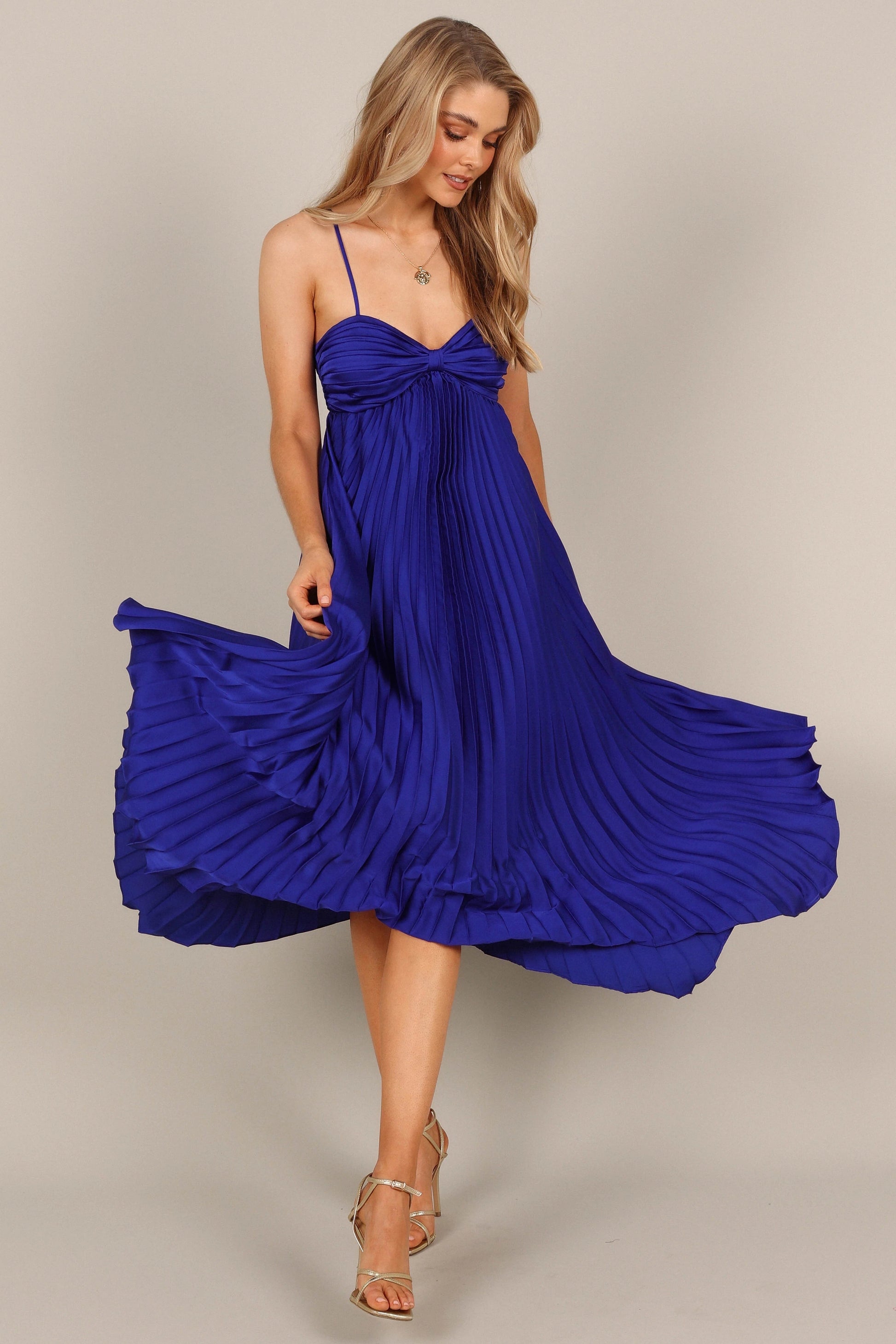 Pleated Asymmetrical Midi Dress
