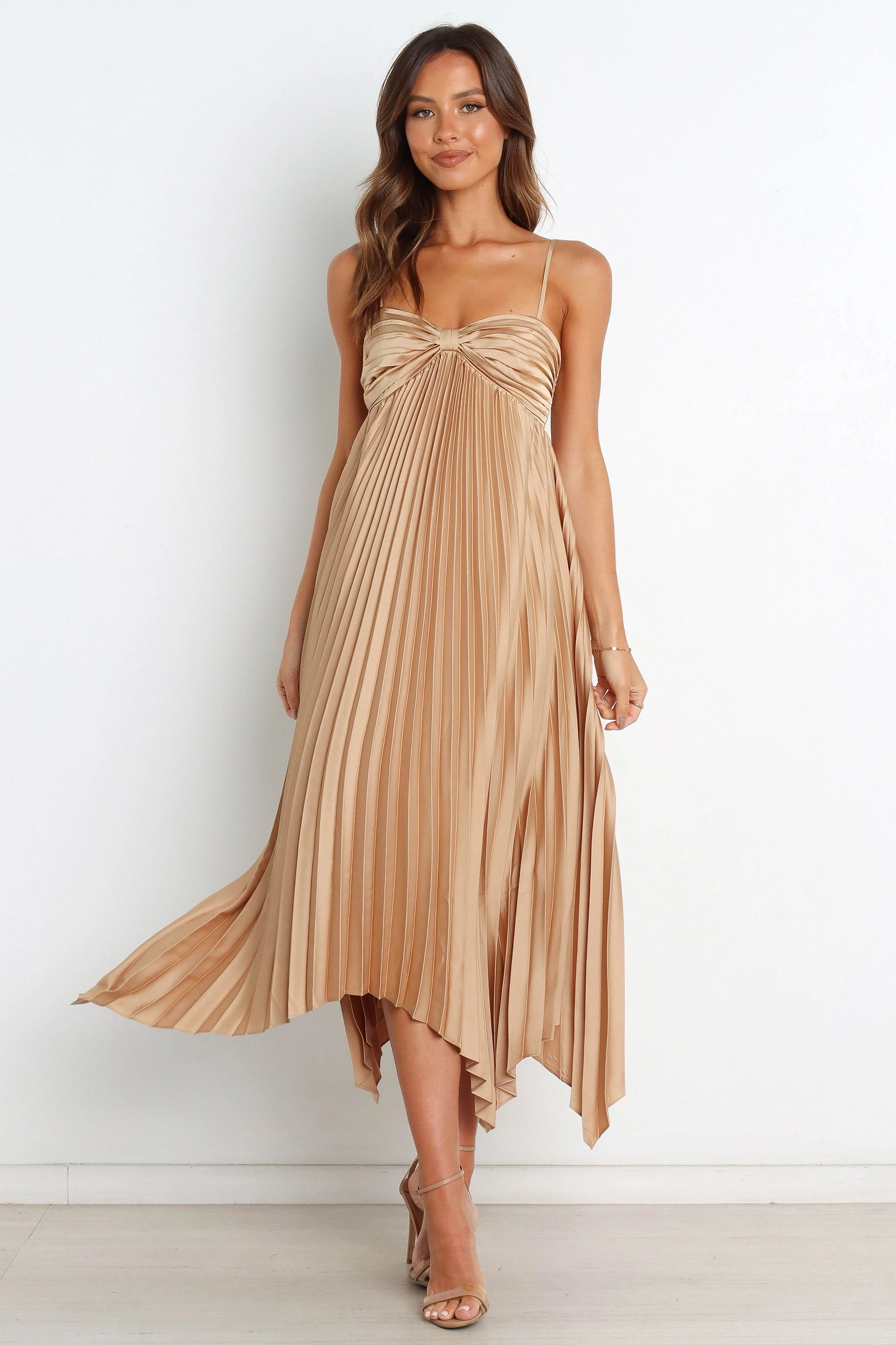 Pleated Asymmetrical Midi Dress