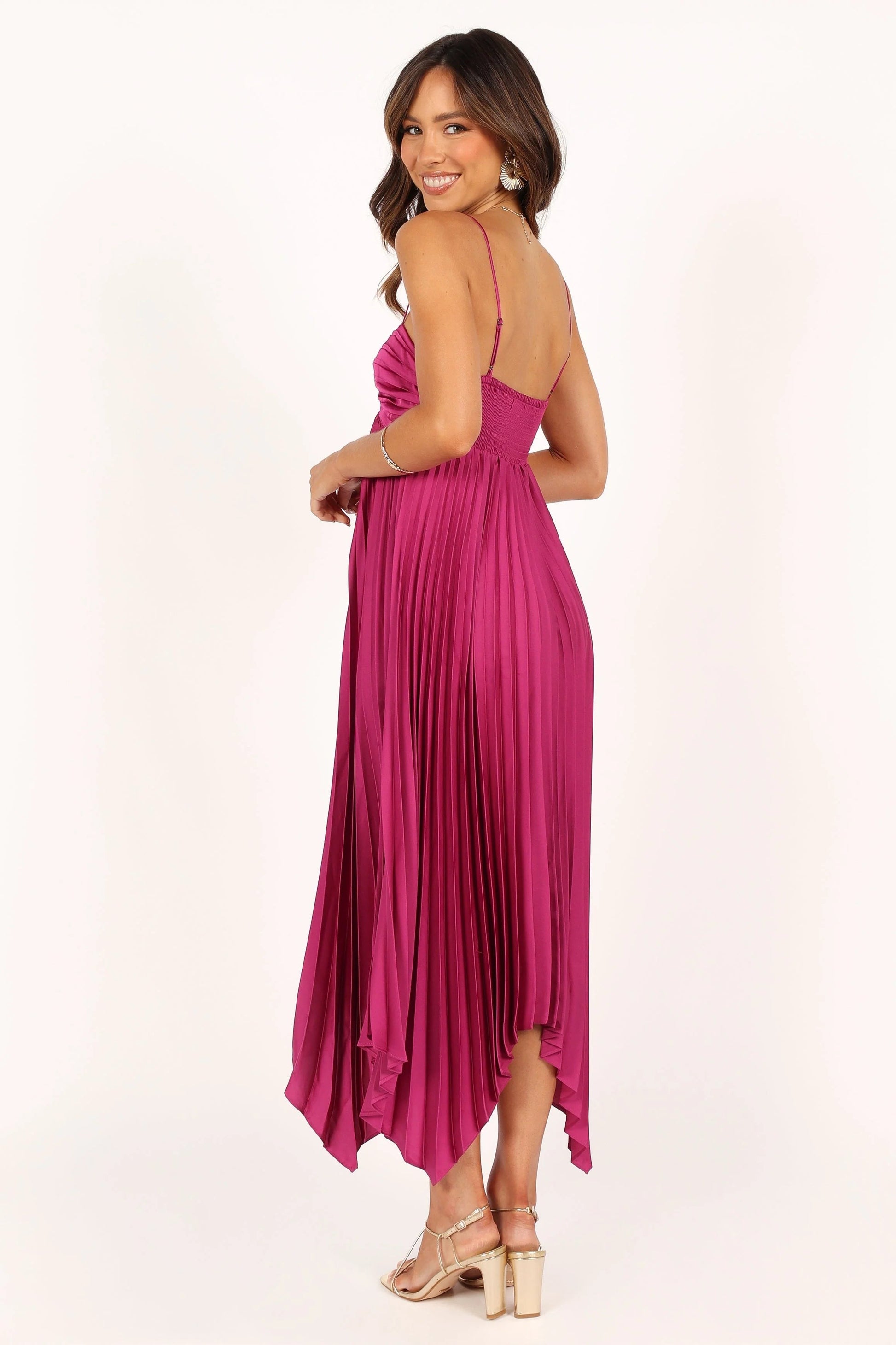 Pleated Asymmetrical Midi Dress