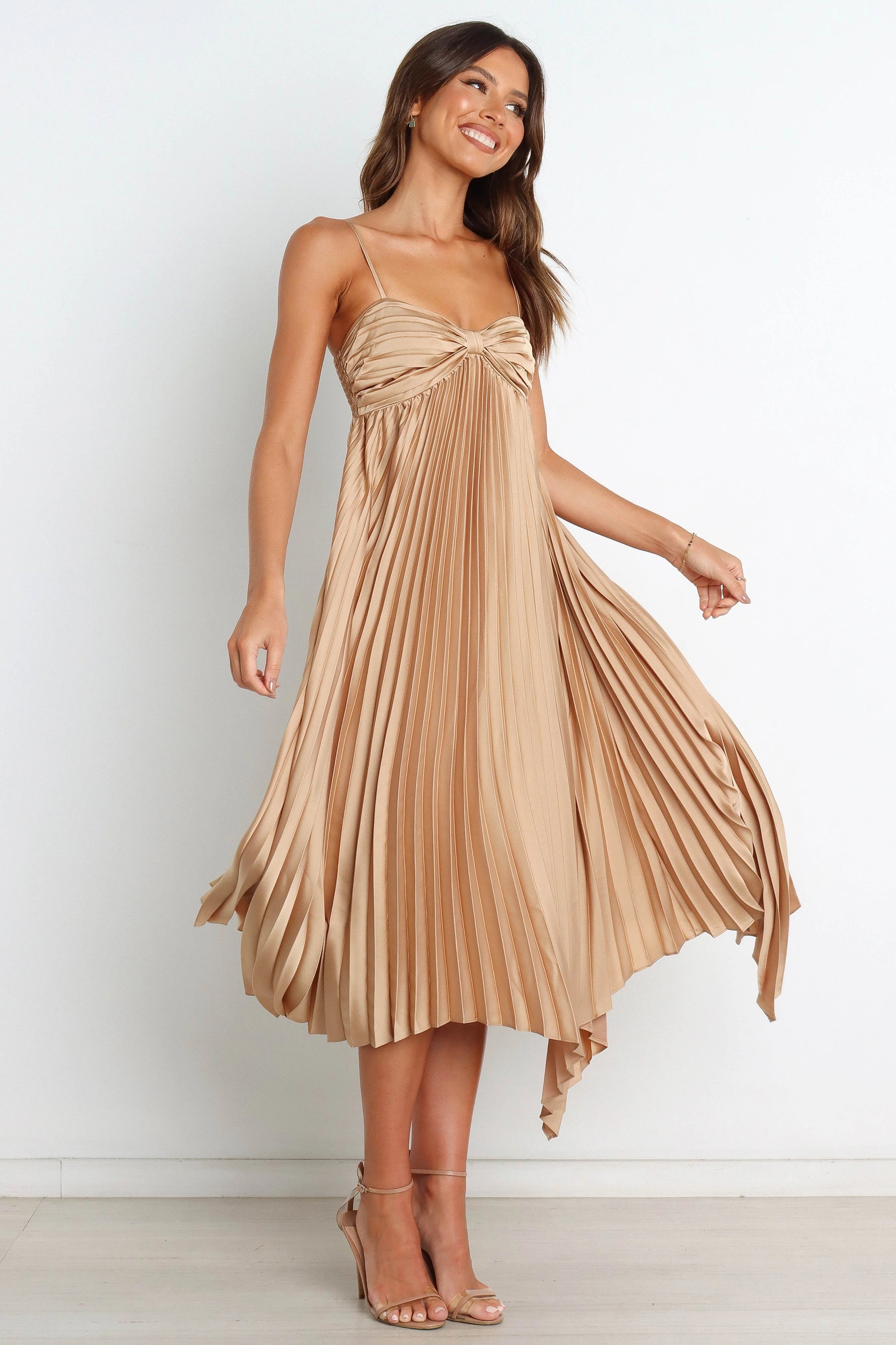 Pleated Asymmetrical Midi Dress