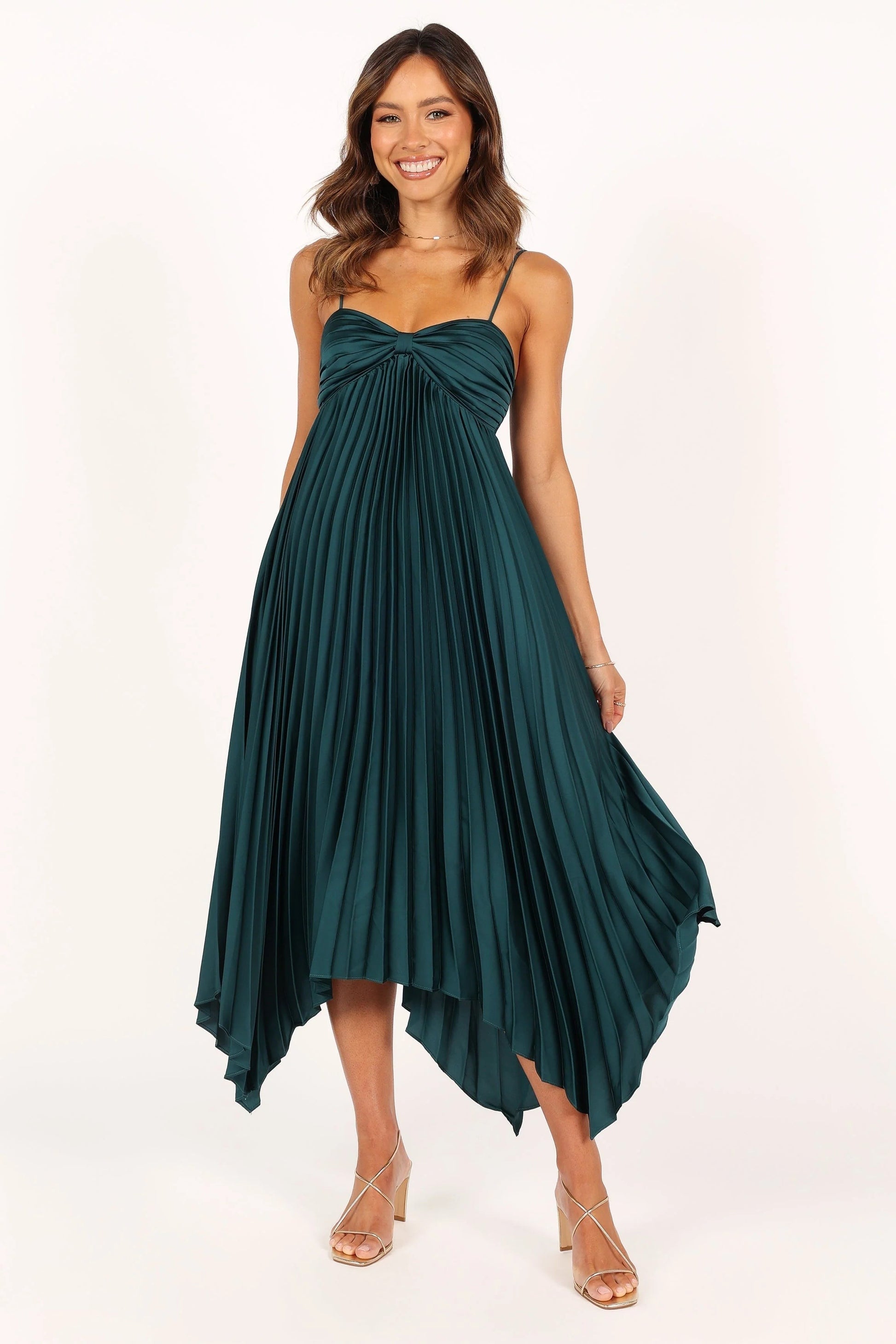 Pleated Asymmetrical Midi Dress