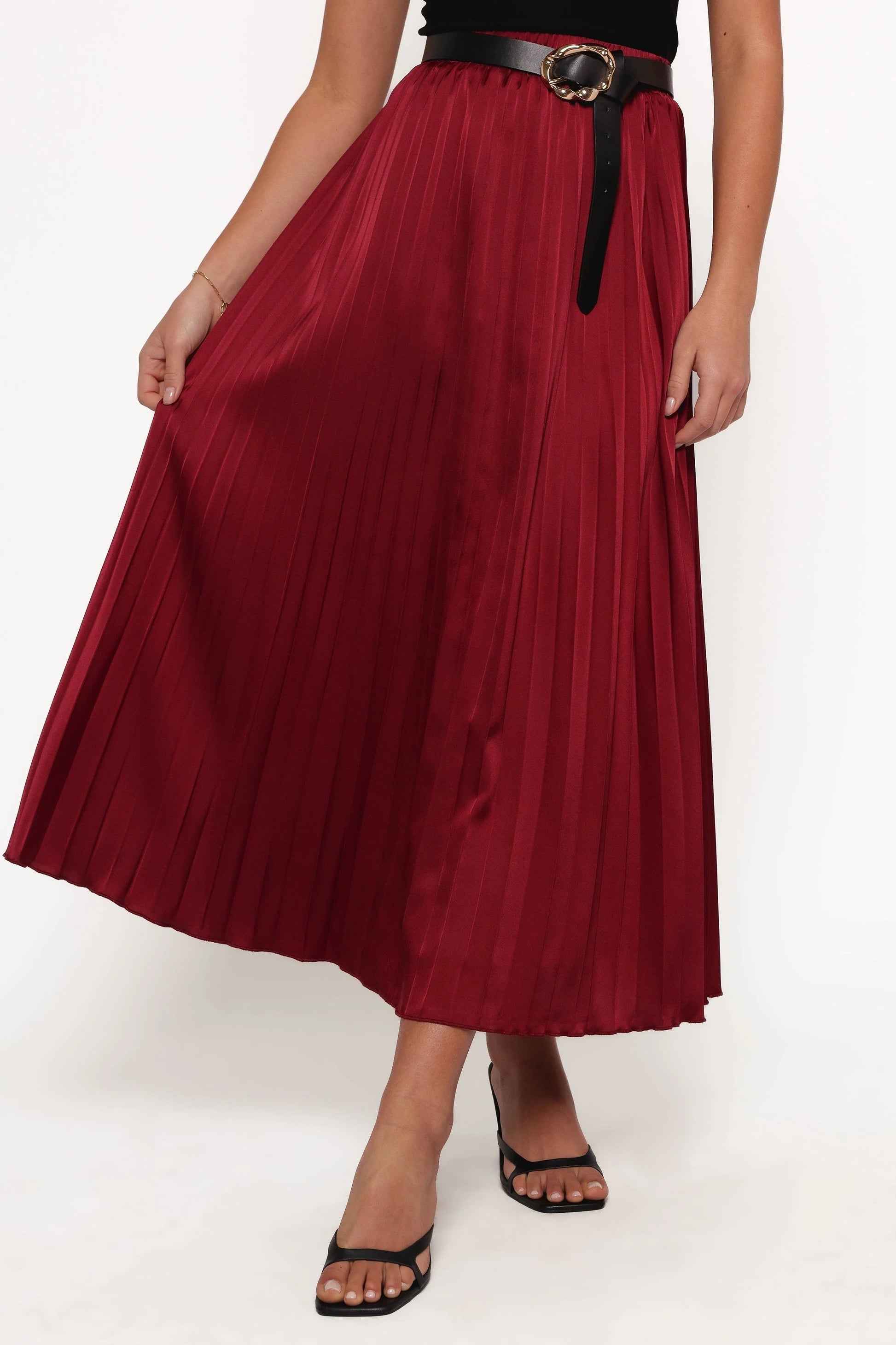Pleated Satin Maxi Skirt