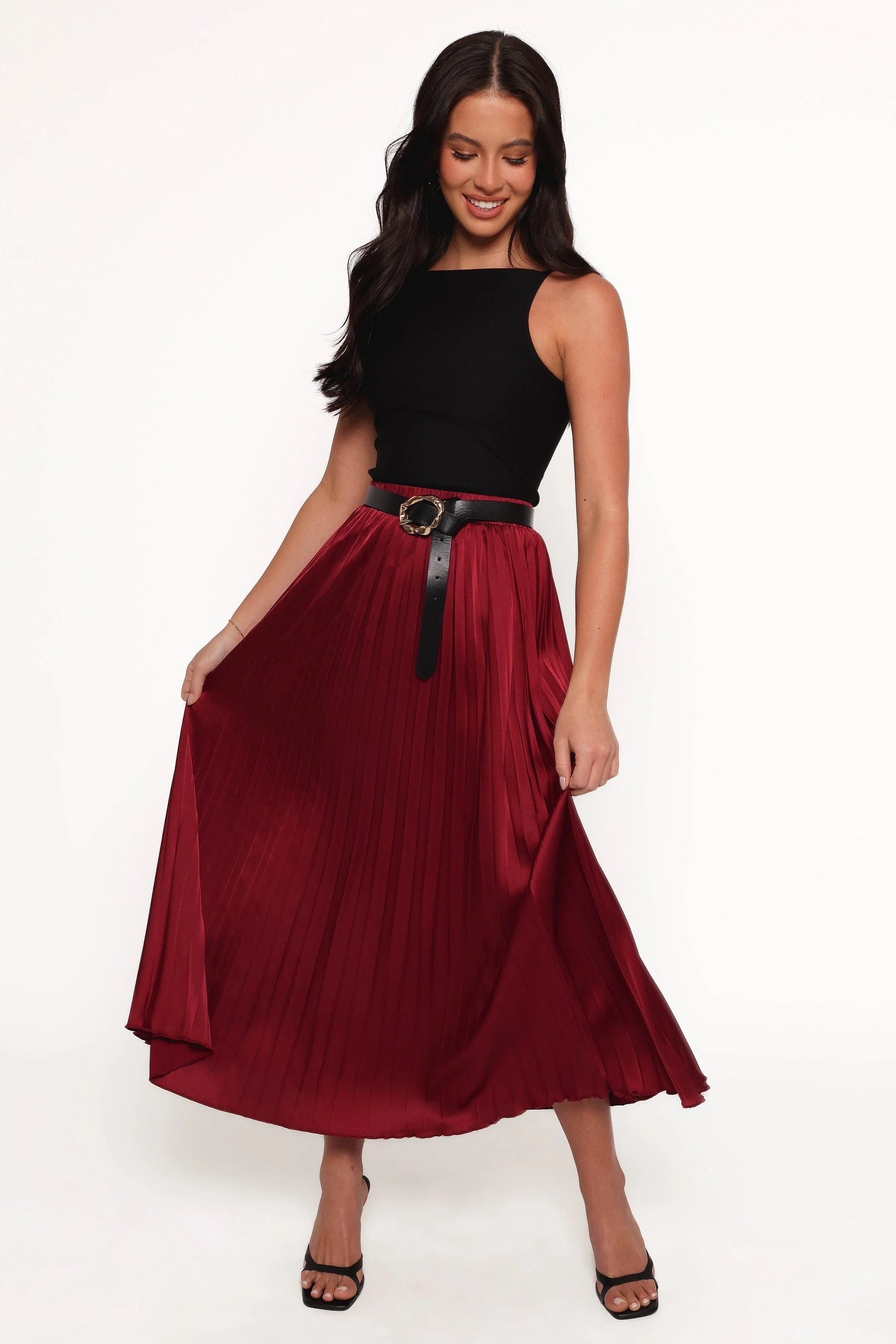 Pleated Satin Maxi Skirt