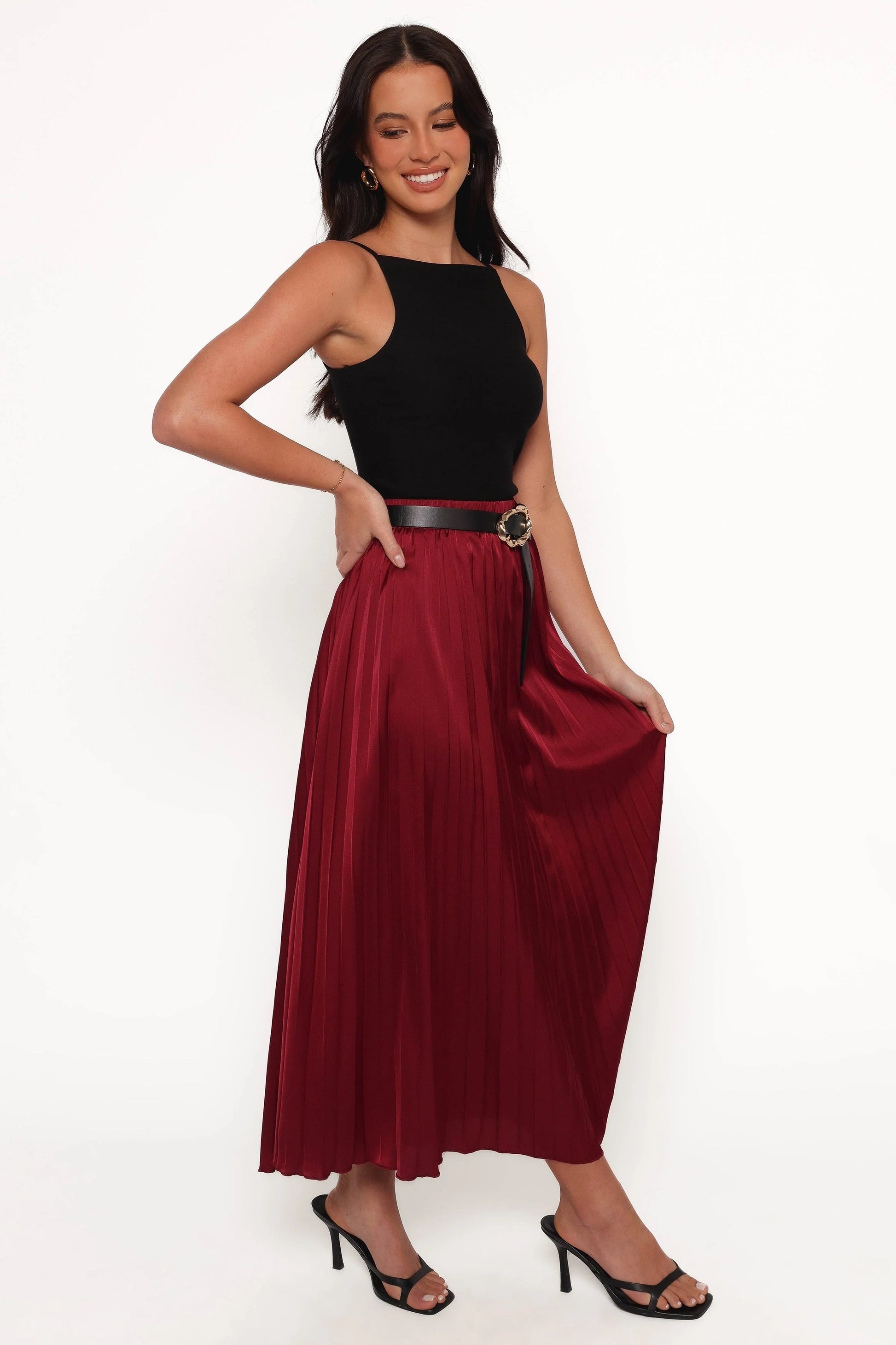 Pleated Satin Maxi Skirt