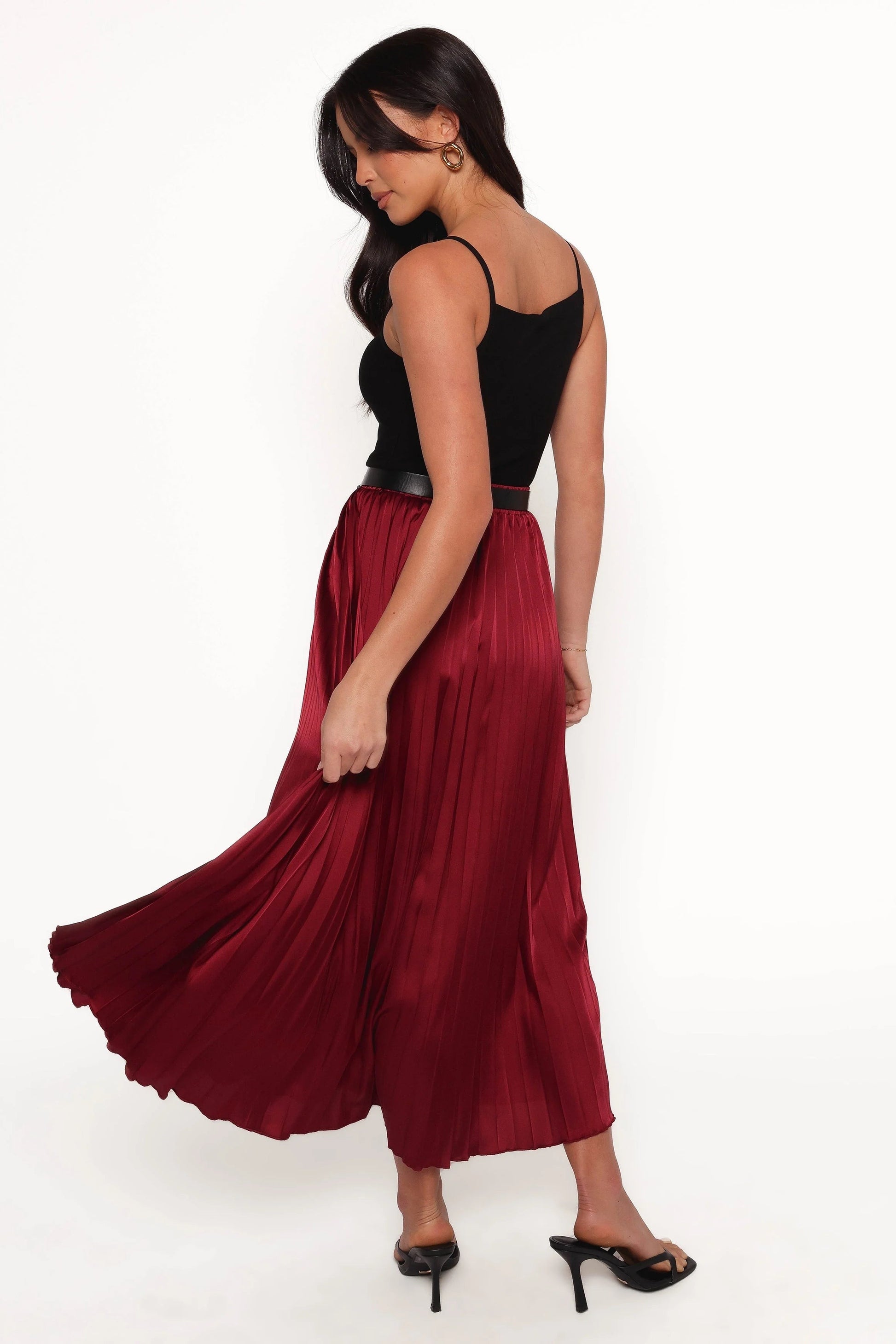 Pleated Satin Maxi Skirt