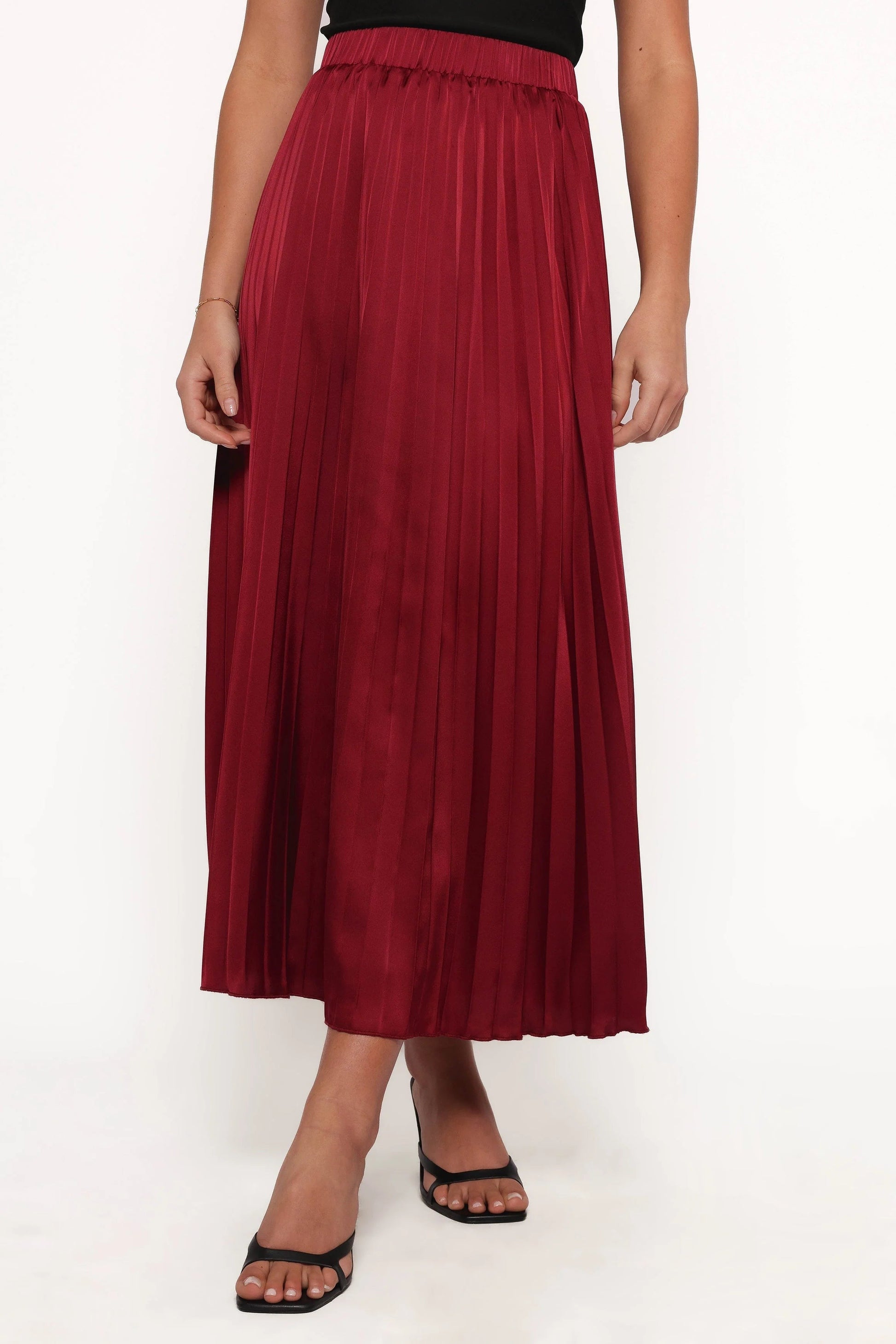 Pleated Satin Maxi Skirt