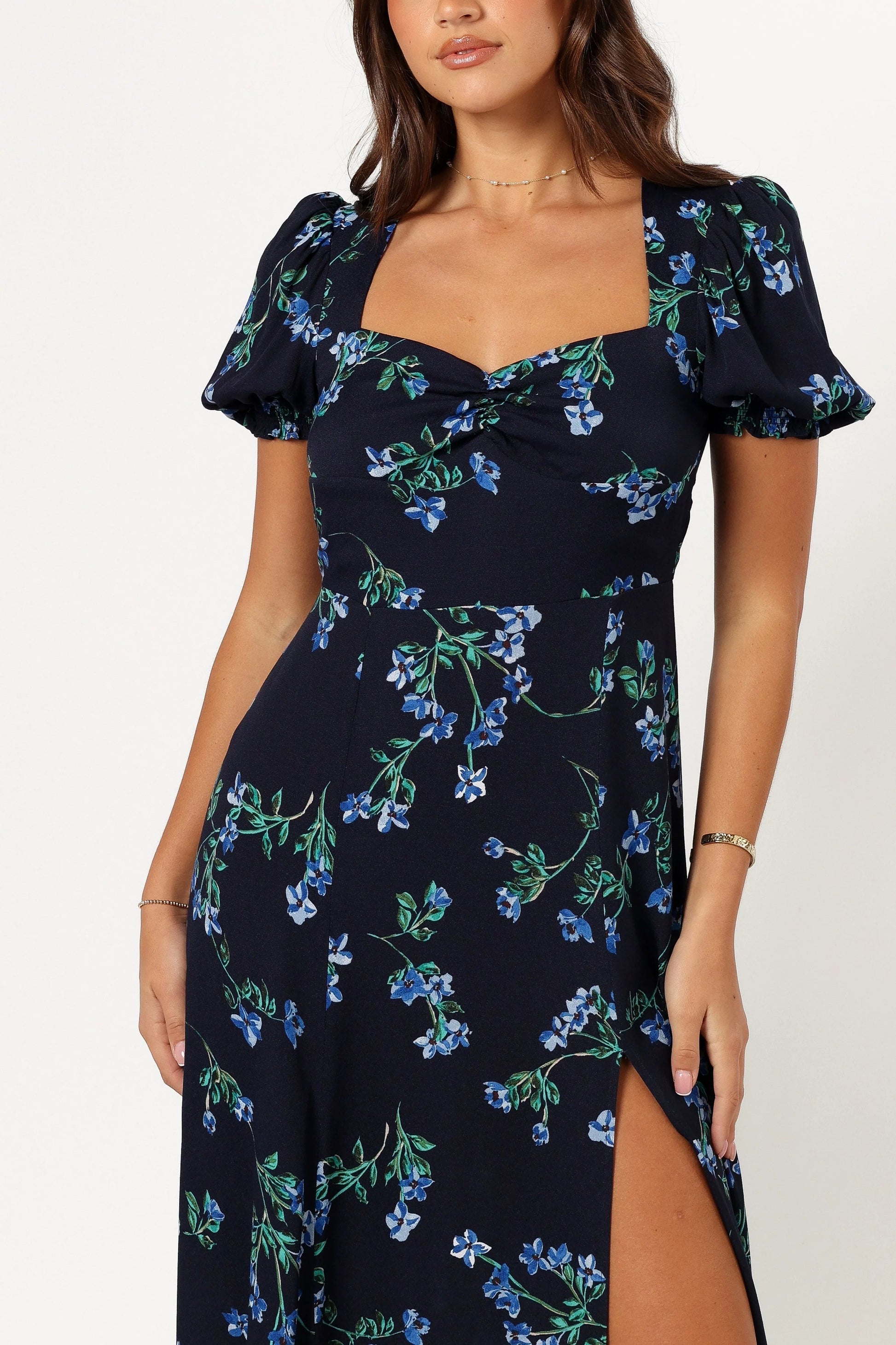 Ruched-Bust Sweetheart Midi Dress